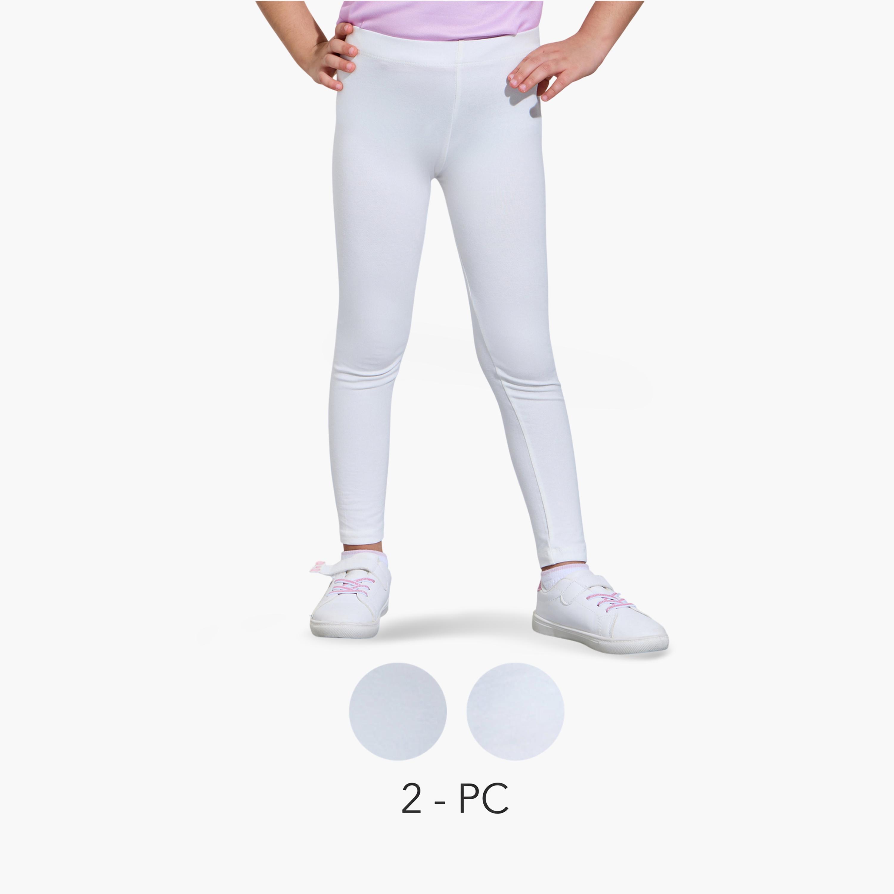 مجموعة من 2 ليقنز قطن بلون أبيض للبنات-girls-clothing-bottoms-leggings-image-1