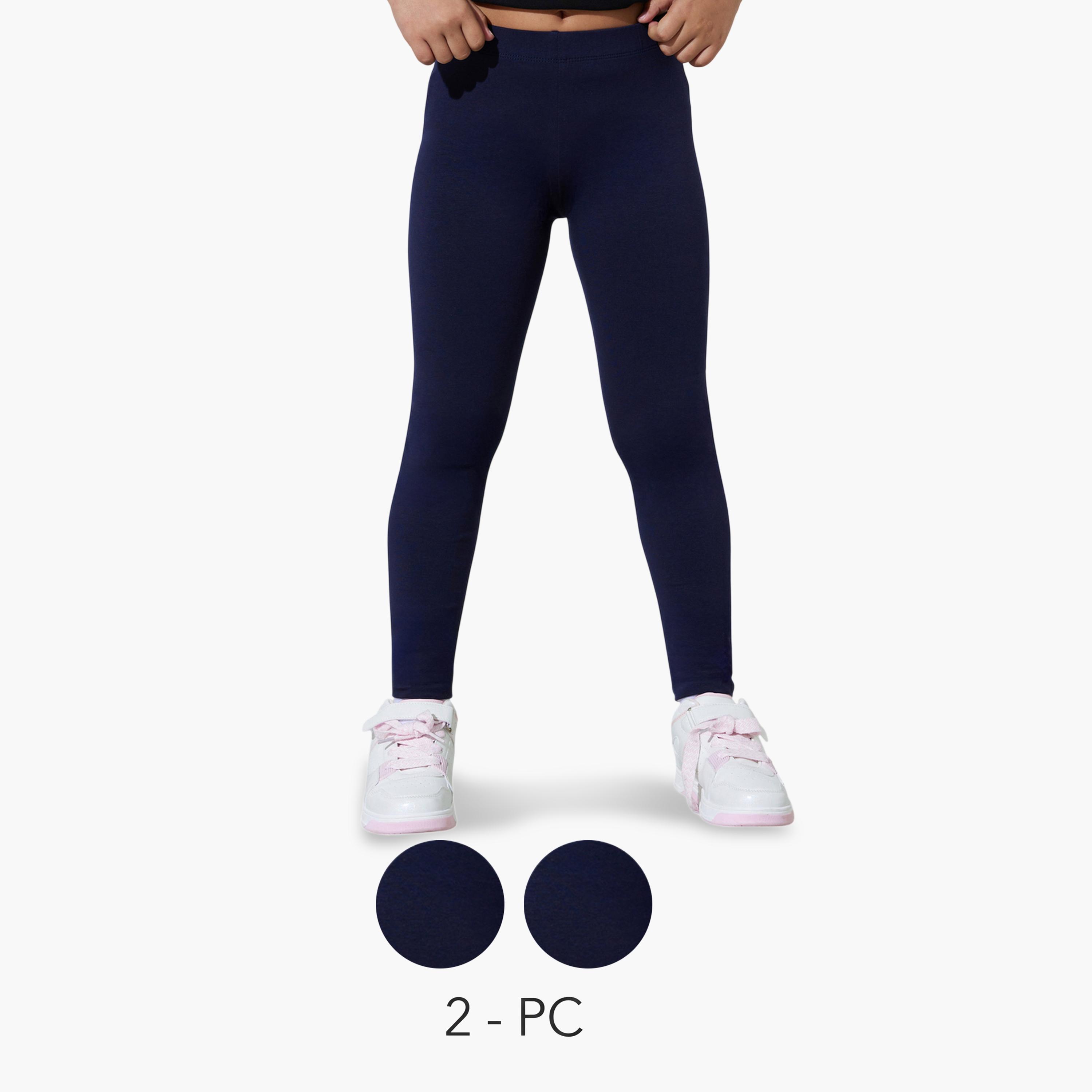 Styli Teen Girls Pack of 2 -Navy Blue Cotton Leggings-girls-clothing-bottoms-leggings-image-1