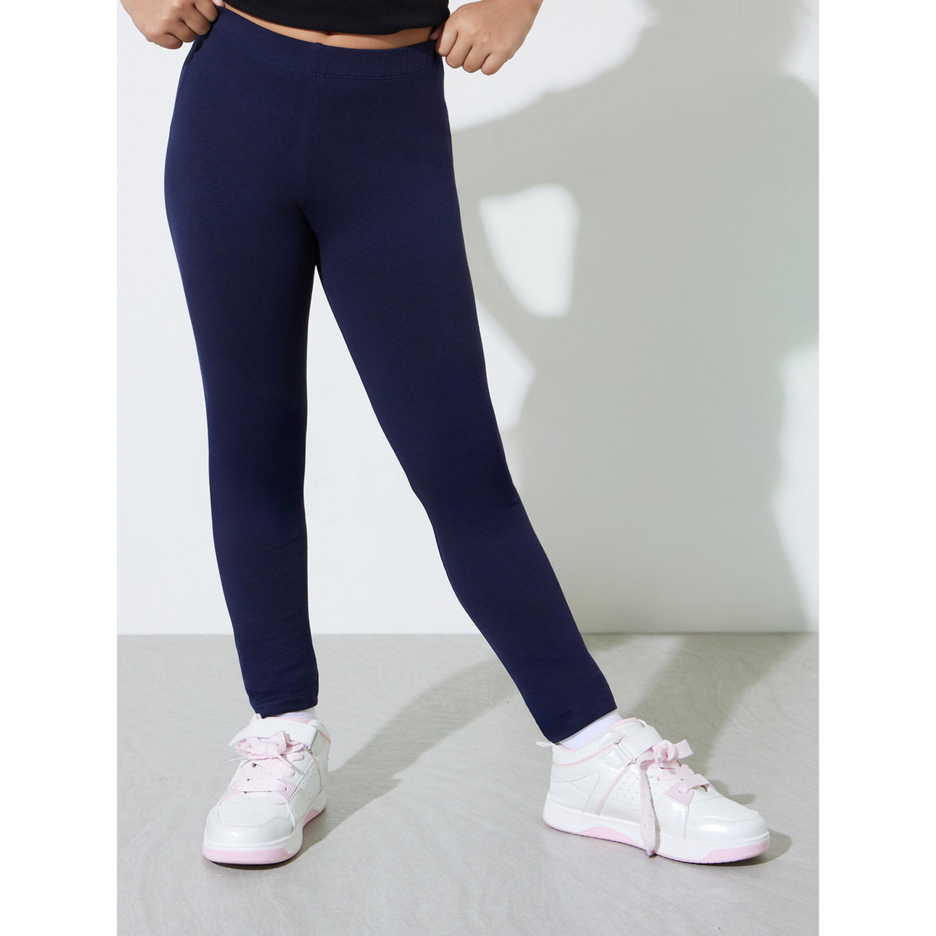 Styli Teen Girls Pack of 2 -Navy Blue Cotton Leggings-girls-clothing-bottoms-leggings-image-2