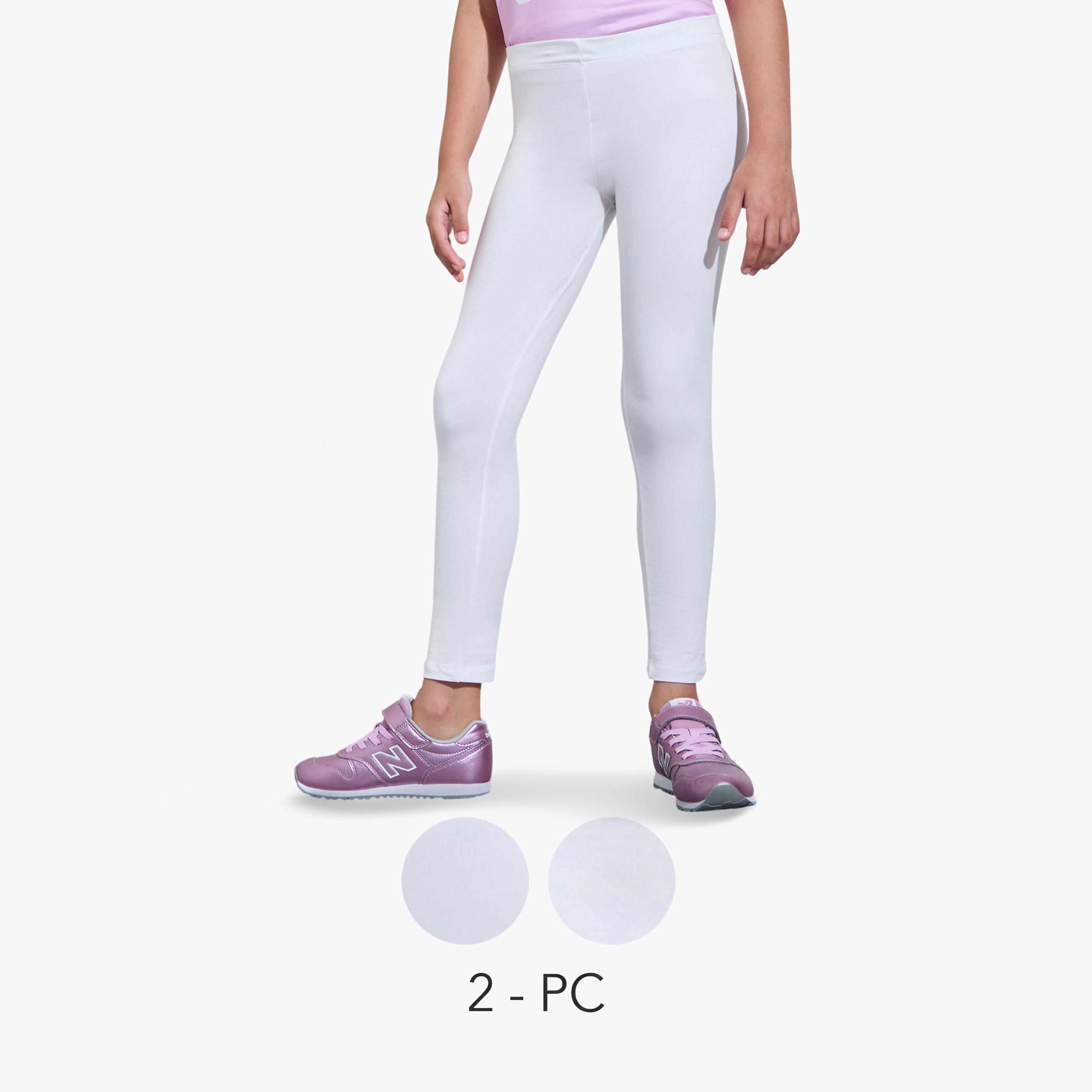 مجموعة من 2 ليقنز قطن بلون أبيض للبنات-girls-clothing-bottoms-leggings-image-1