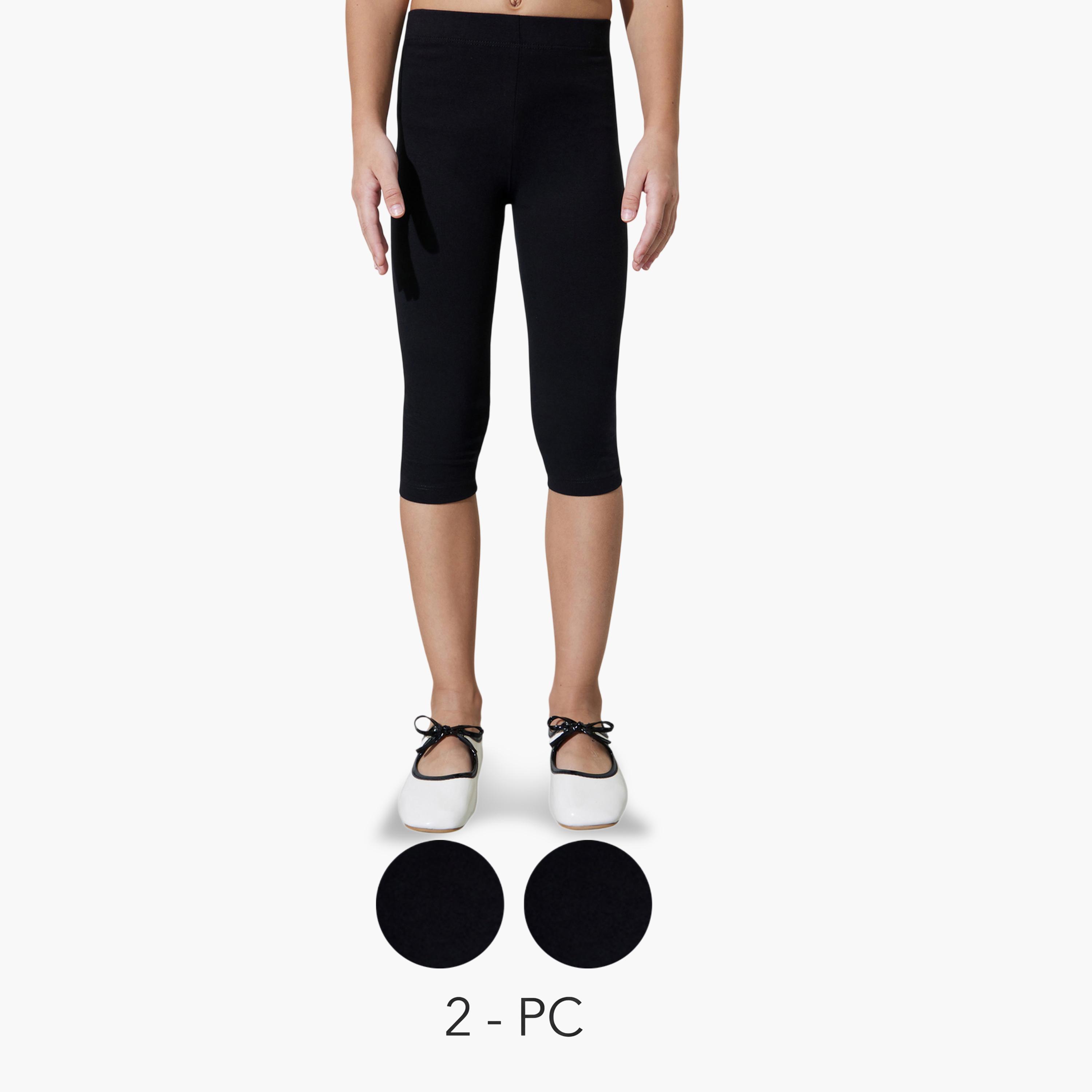 Styli Girls Pack of 2 - Cotton Blend Capri Leggings-girls-clothing-bottoms-leggings-image-1