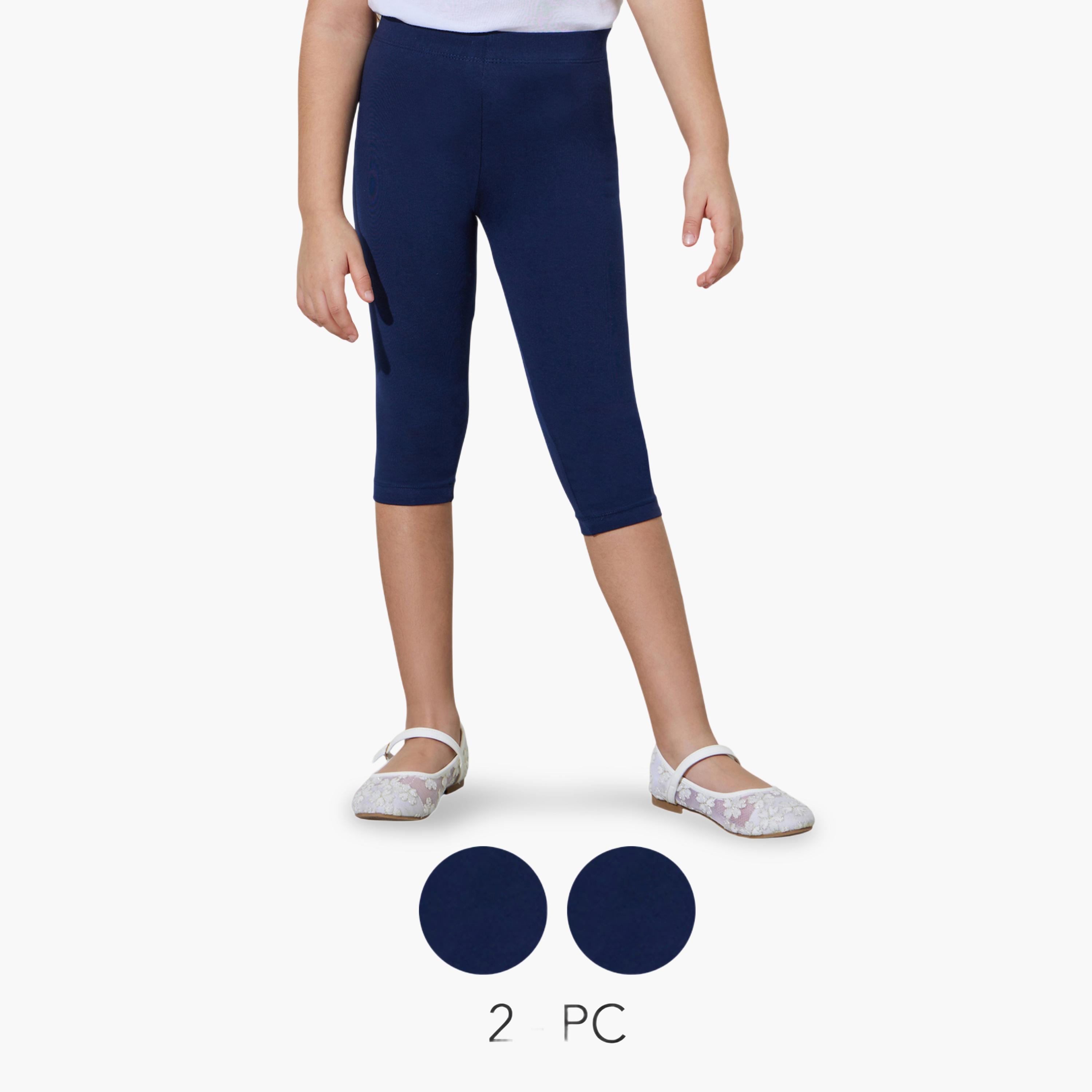 طقم من 2 ليقنز كابري مزيج قطن للبنات-girls-clothing-bottoms-leggings-image-1