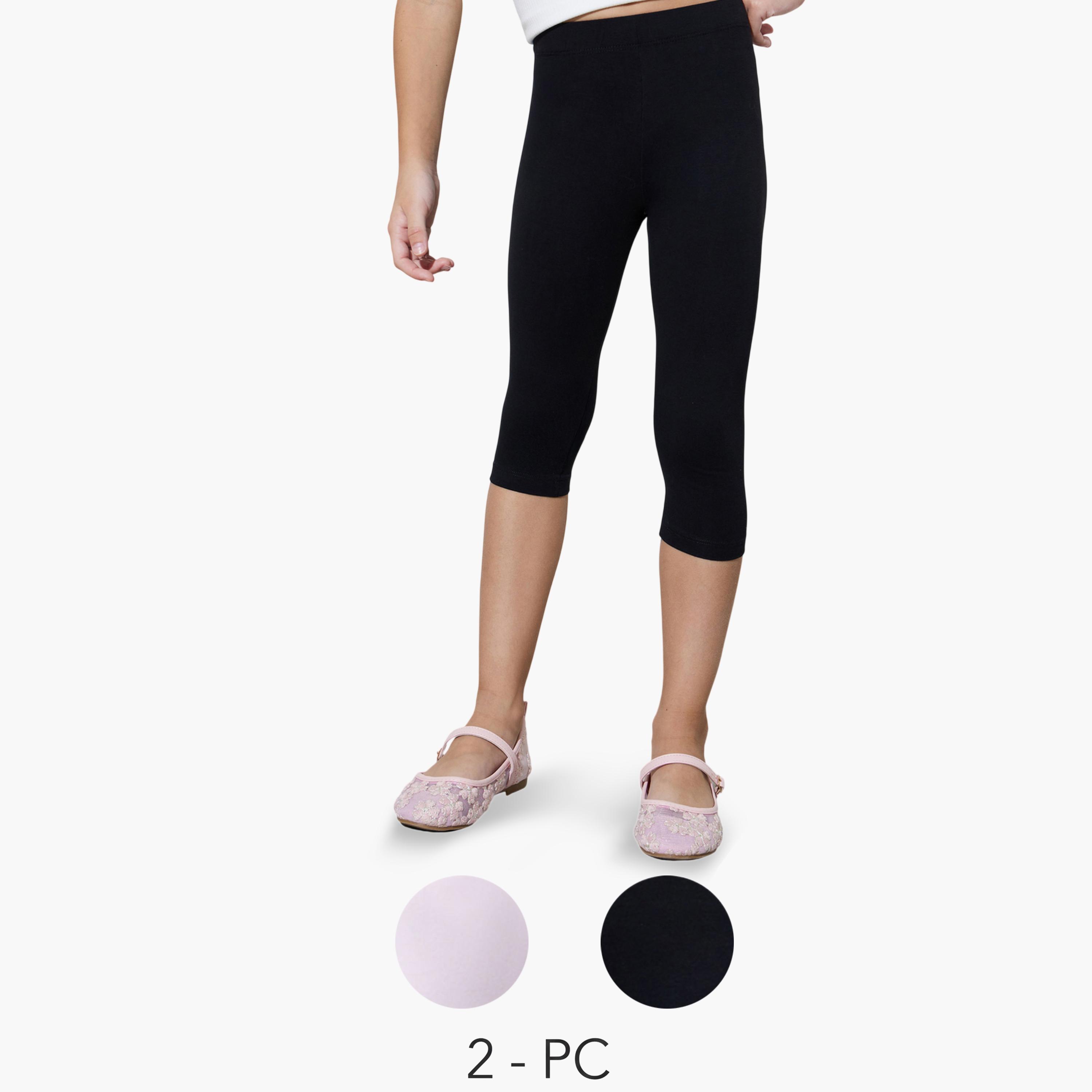 Styli Girls Pack of 2 - Cotton Blend Capri Leggings-girls-clothing-bottoms-leggings-image-1