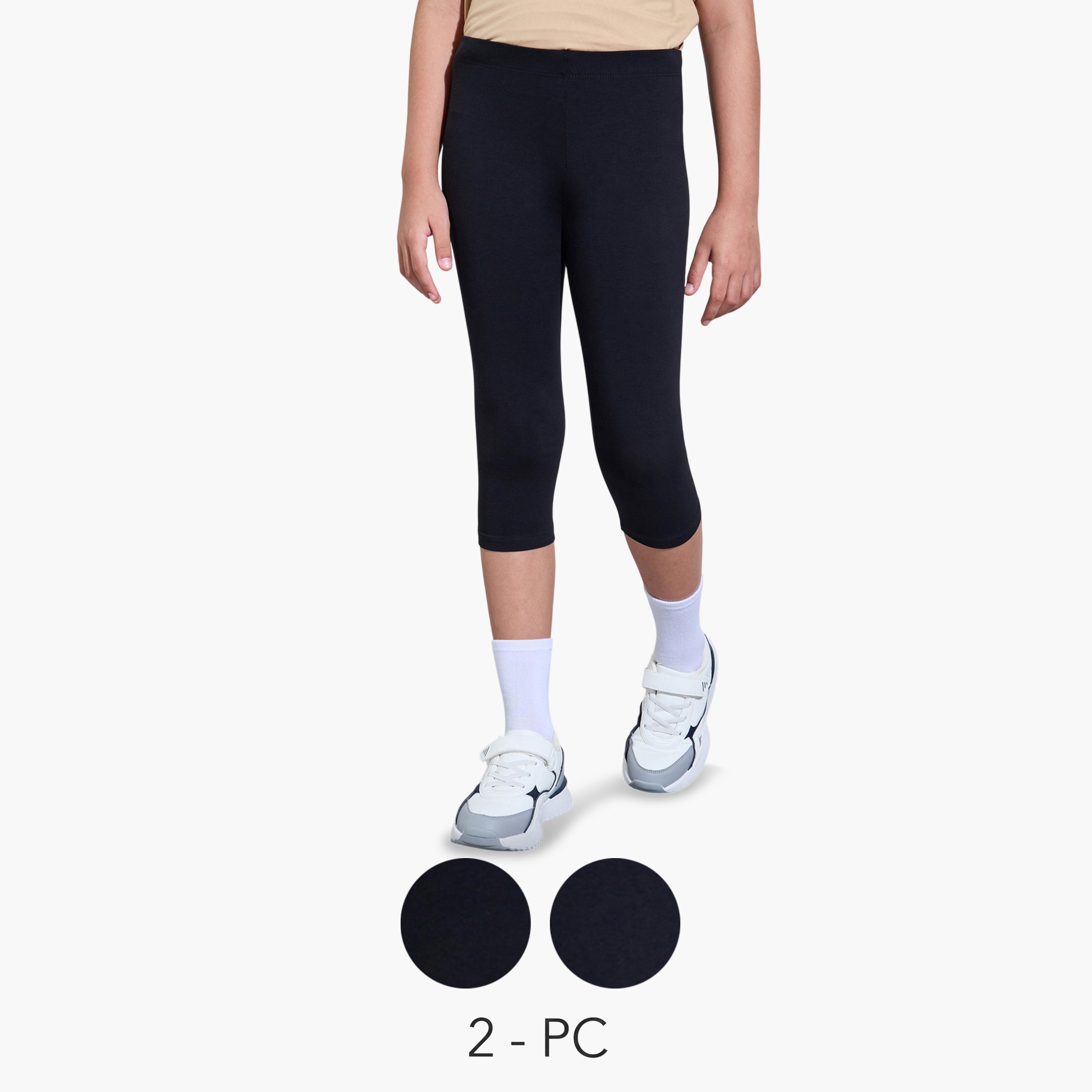 Styli Teen Girls Pack of 2 - Cotton Blend Capri Leggings-girls-clothing-bottoms-leggings-image-1