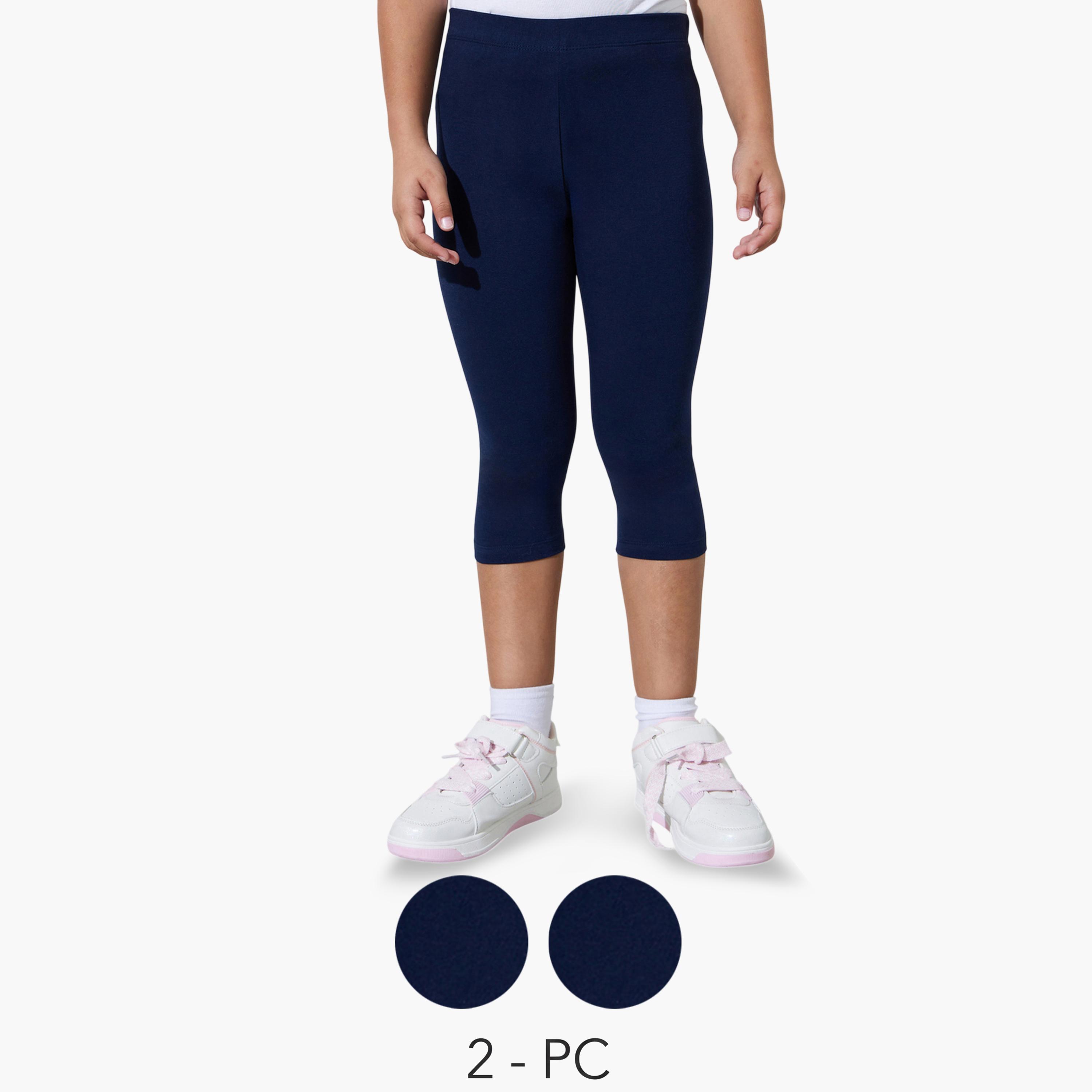 طقم من 2 ليقنز كابري بمزيج قطن للبنات-girls-clothing-bottoms-leggings-image-1