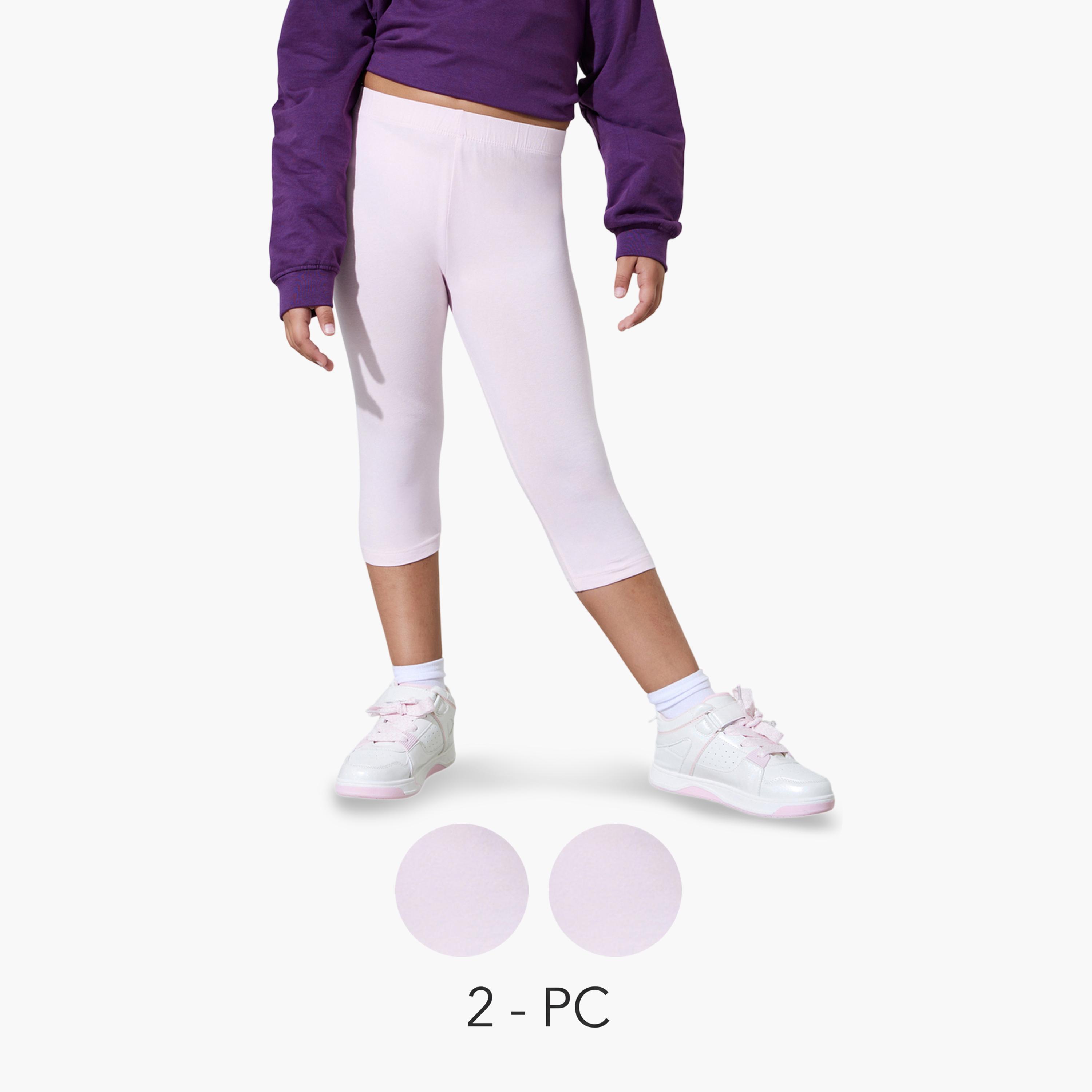 Styli Teen Girls Pack of 2 - Cotton Blend Capri Leggings-girls-clothing-bottoms-leggings-image-1
