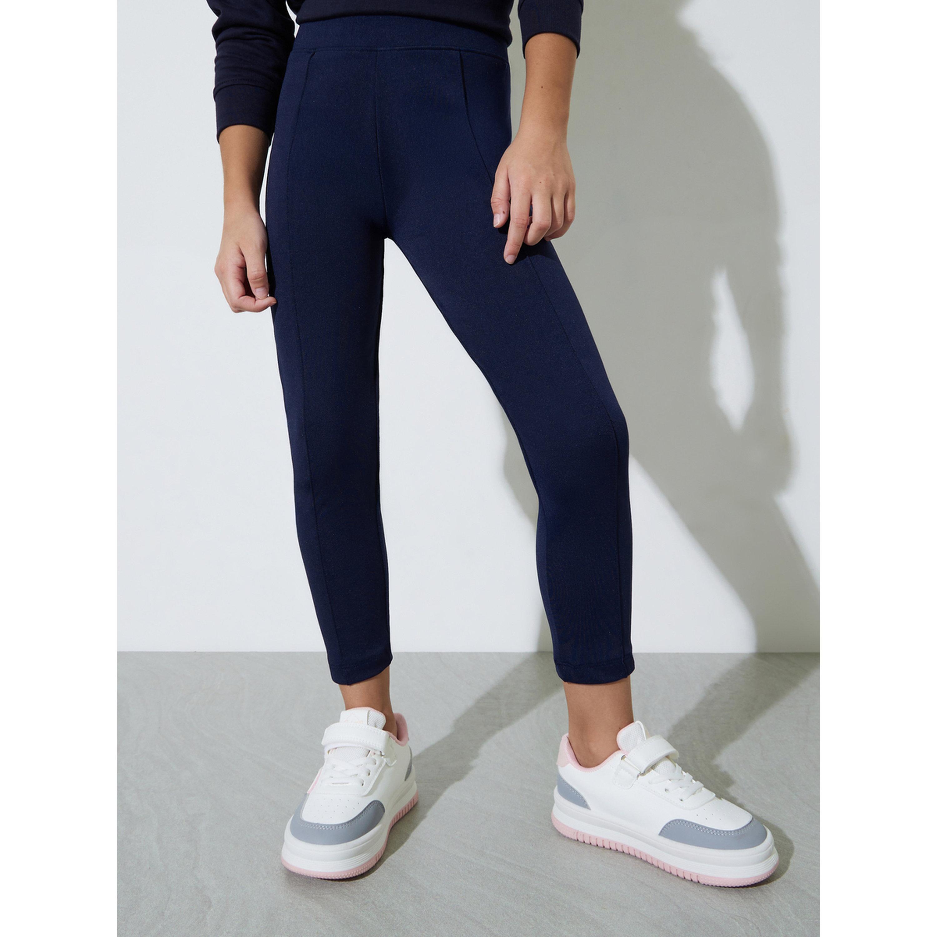 Styli Girls Navy Blue Full Length Leggings-girls-clothing-bottoms-leggings-image-1