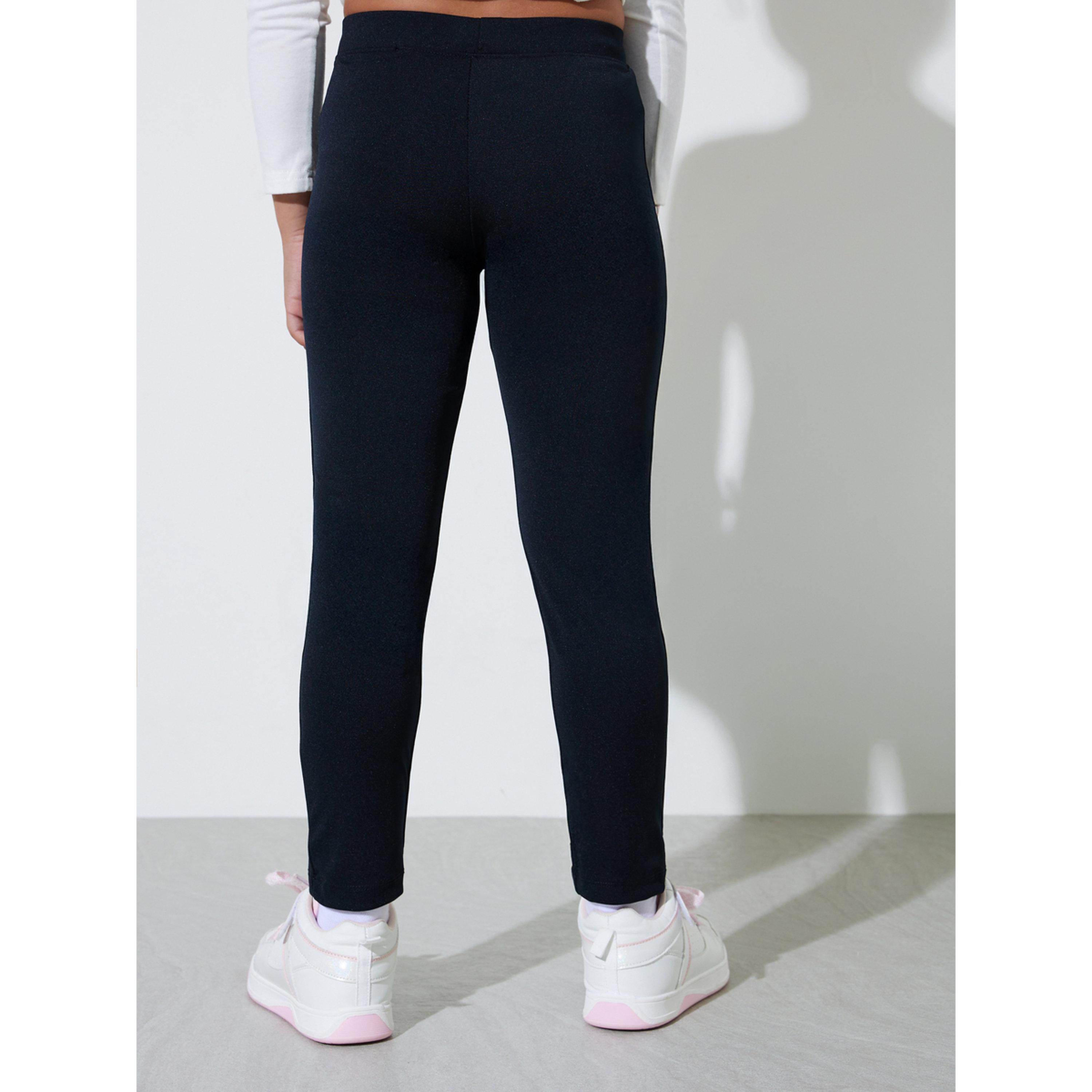 Styli Teen Girls Black Knitted Full Length Leggings-girls-clothing-bottoms-leggings-image-4