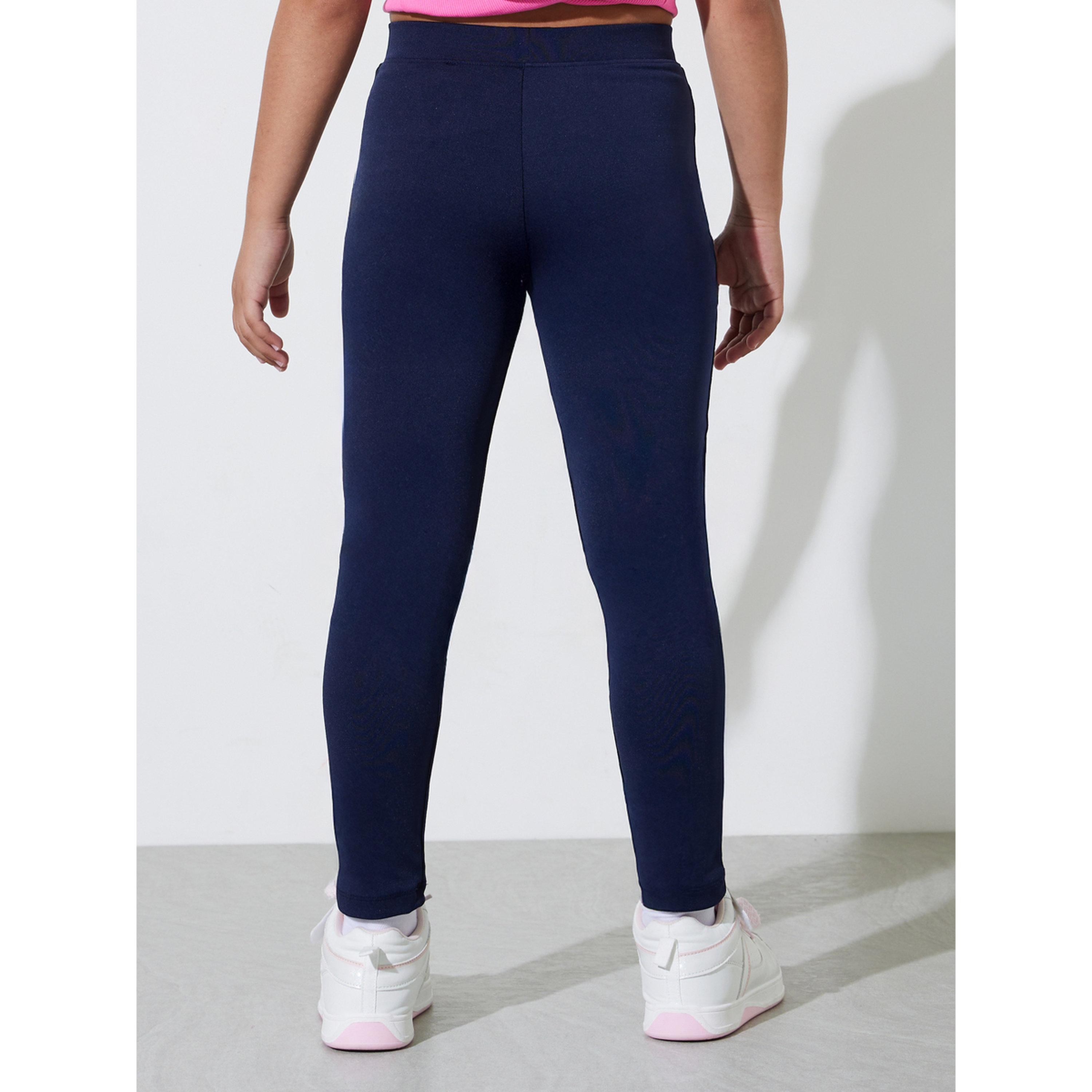 Styli Teen Girls Navy Blue Knitted Full Length Leggings-girls-clothing-bottoms-leggings-image-4