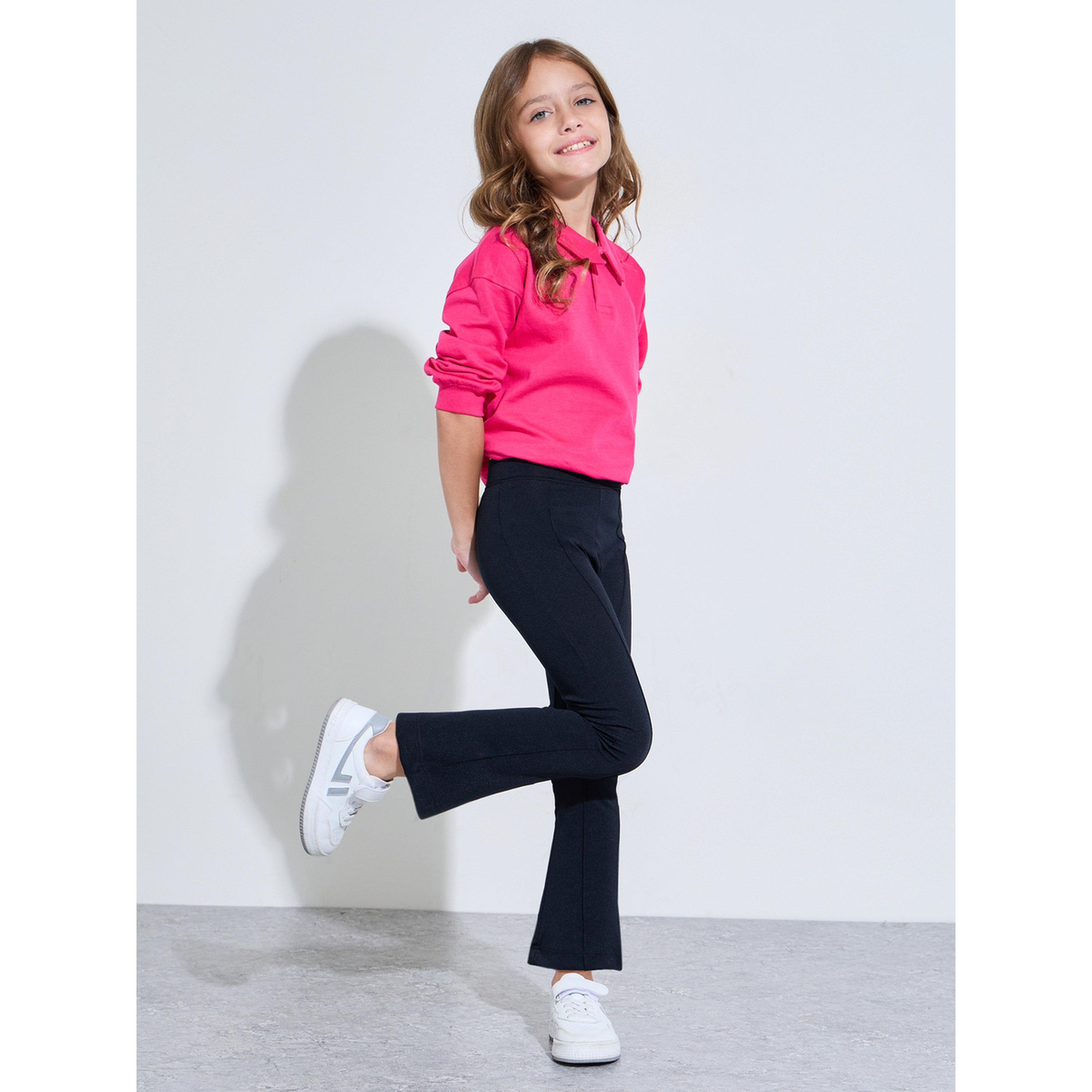 Styli Girls Black Solid Fit and Flared Leggings with Pintuck Detail-girls-clothing-bottoms-leggings-image-2