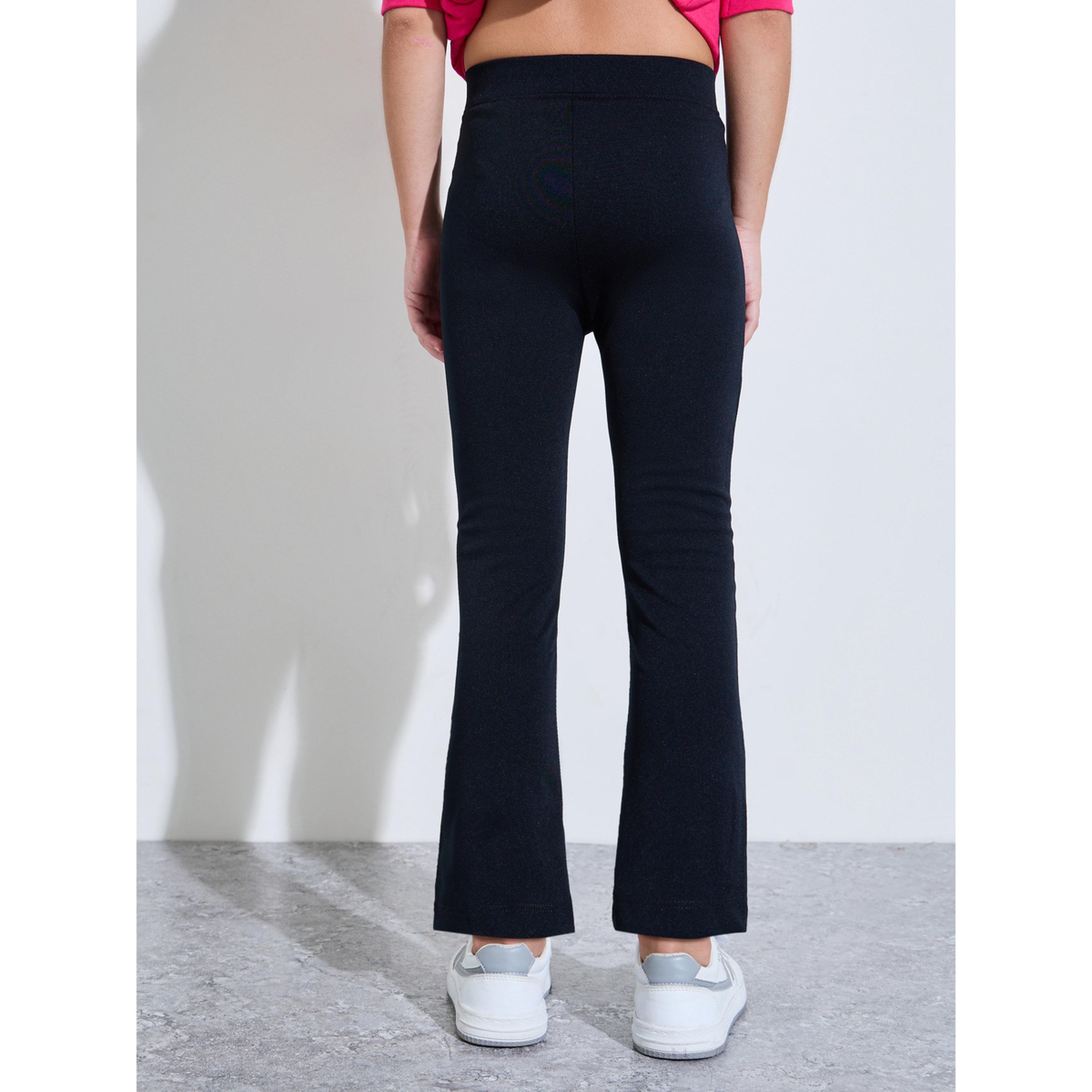 Styli Girls Black Solid Fit and Flared Leggings with Pintuck Detail-girls-clothing-bottoms-leggings-image-4