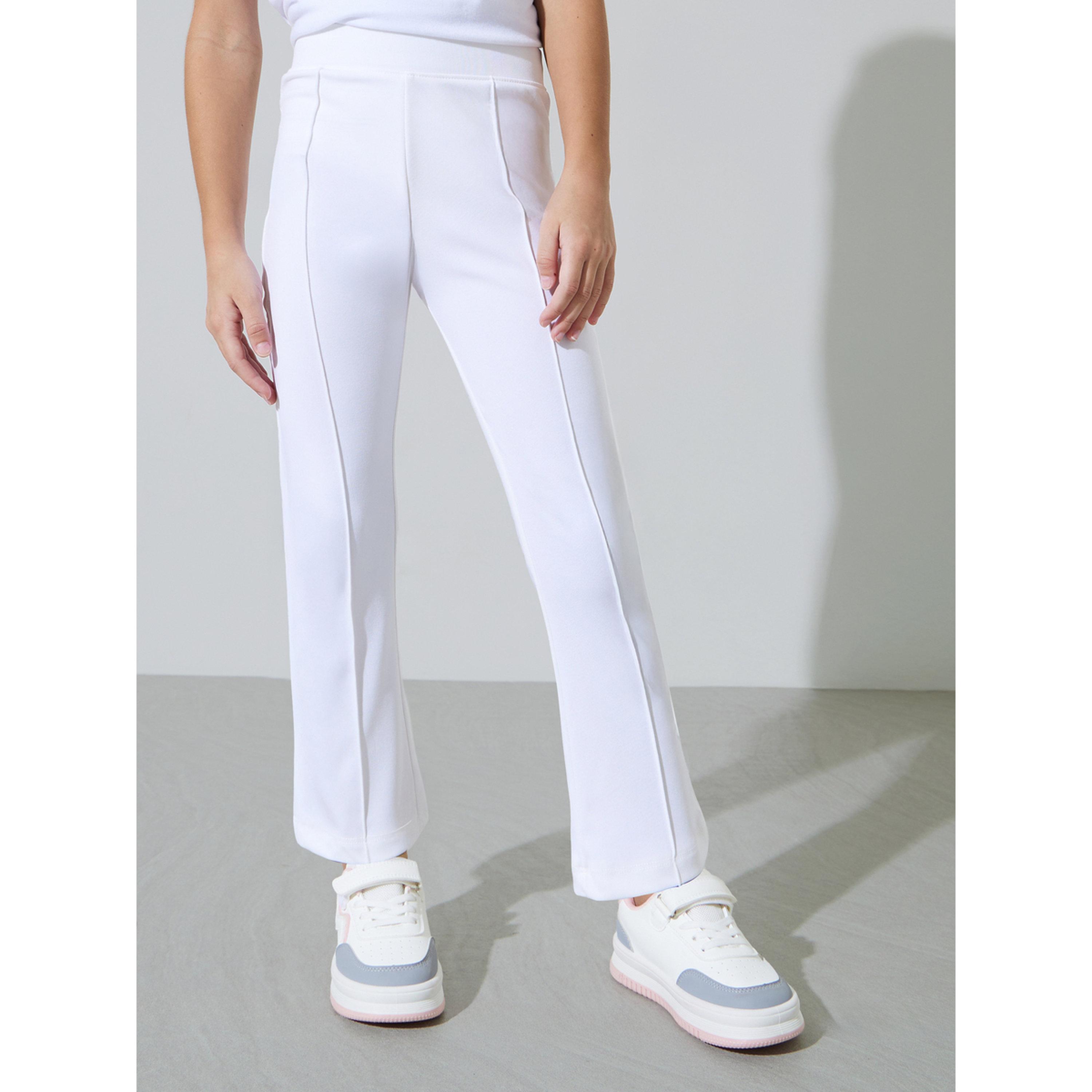 Styli Girls Off-White Solid Fit and Flared Leggings with Pintuck Detail-girls-clothing-bottoms-leggings-image-1