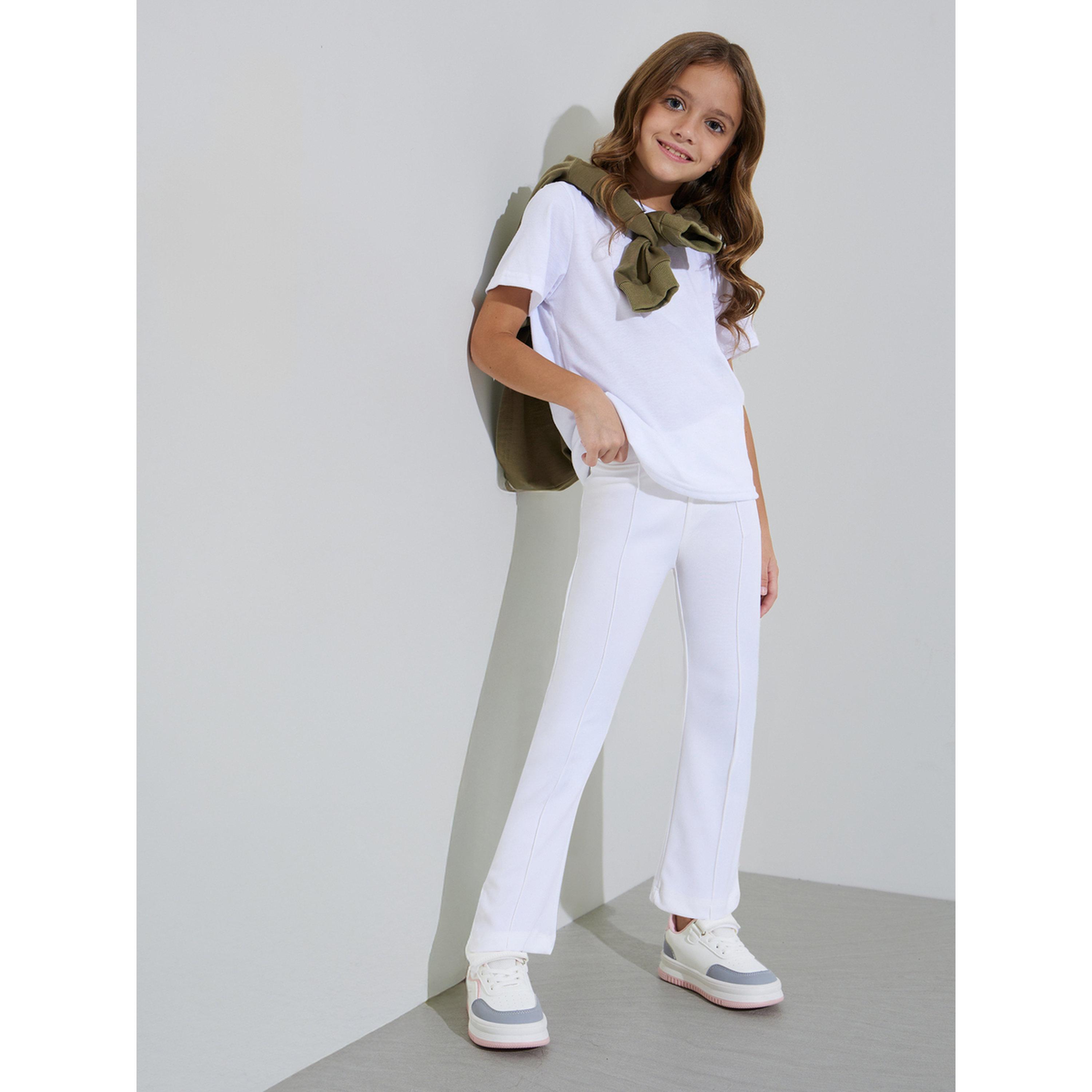 Styli Girls Off-White Solid Fit and Flared Leggings with Pintuck Detail-girls-clothing-bottoms-leggings-image-2
