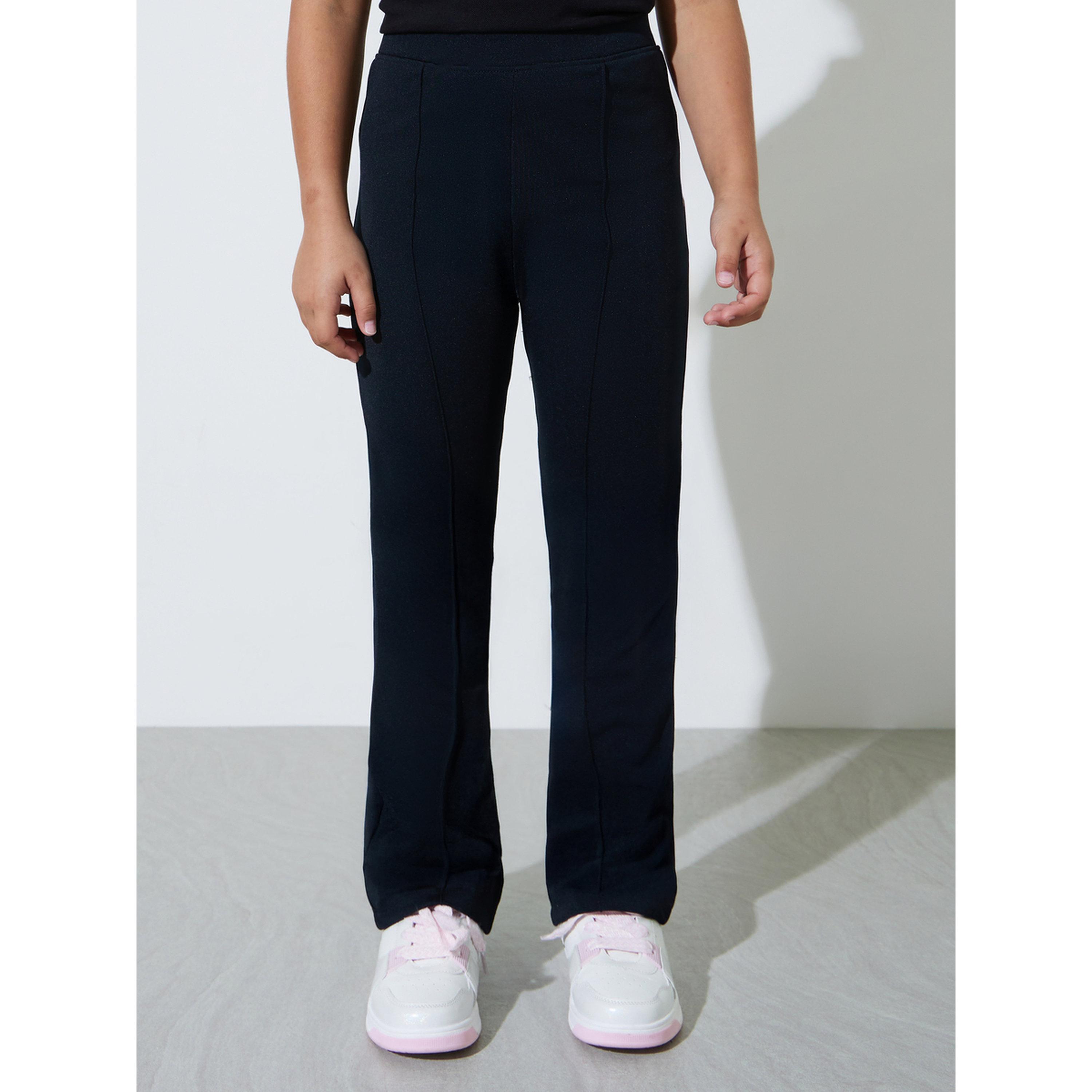 Styli Teen Girls Black Fit and Flared Leggings with Pin Tucks-girls-clothing-bottoms-leggings-image-1