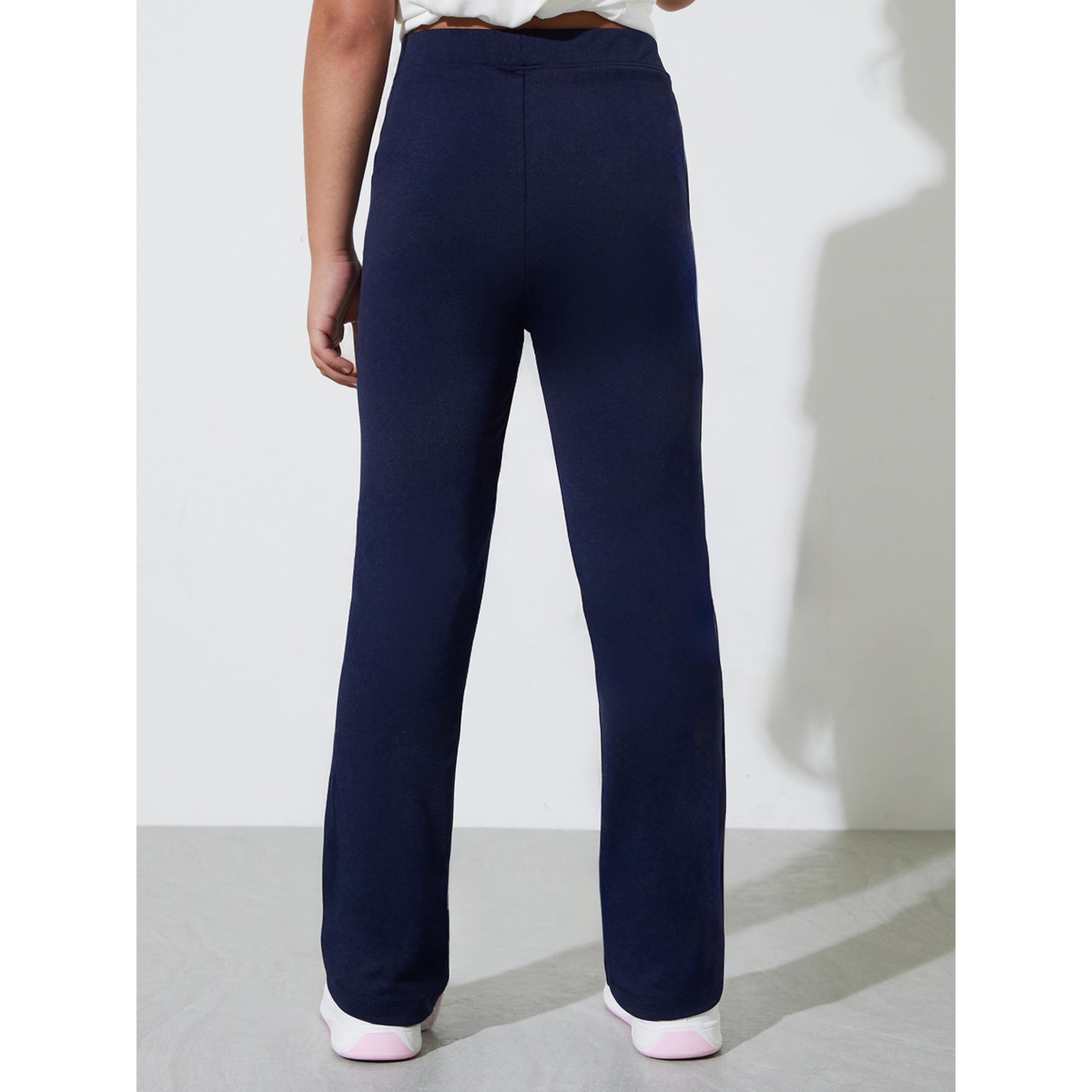 Styli Teen Girls Navy Blue Fit and Flared Leggings with Pin Tucks-girls-clothing-bottoms-leggings-image-4