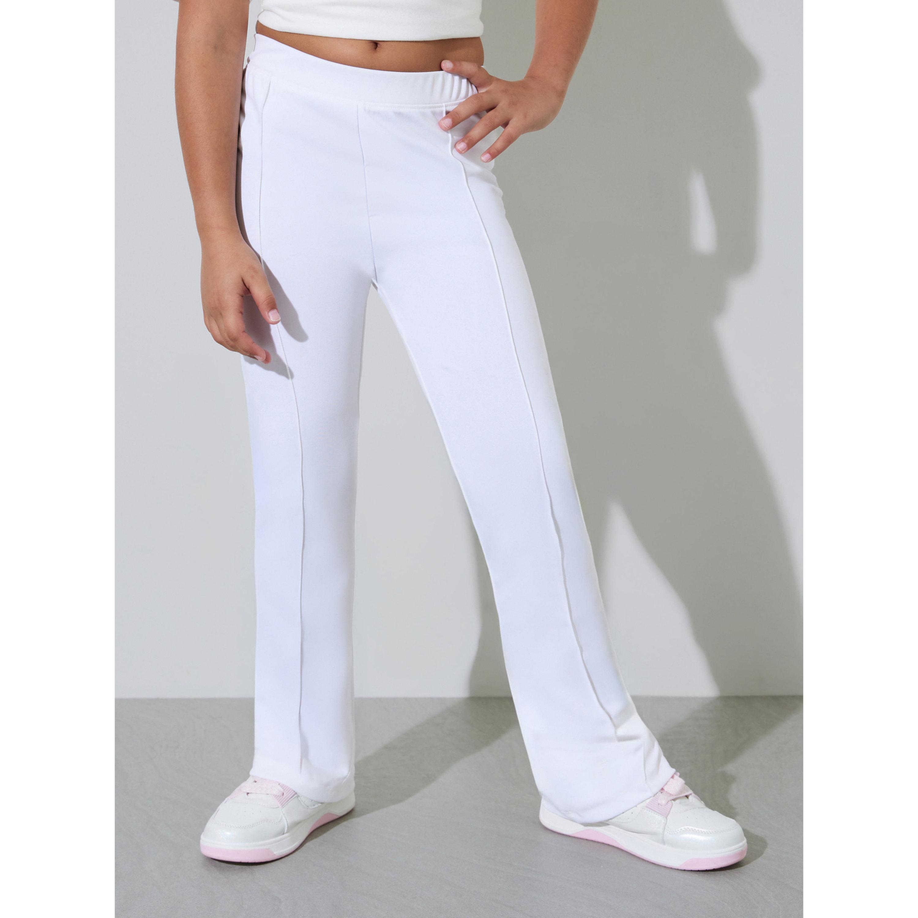 Styli Teen Girls Off White Fit and Flared Leggings with Pin Tucks-girls-clothing-bottoms-leggings-image-1