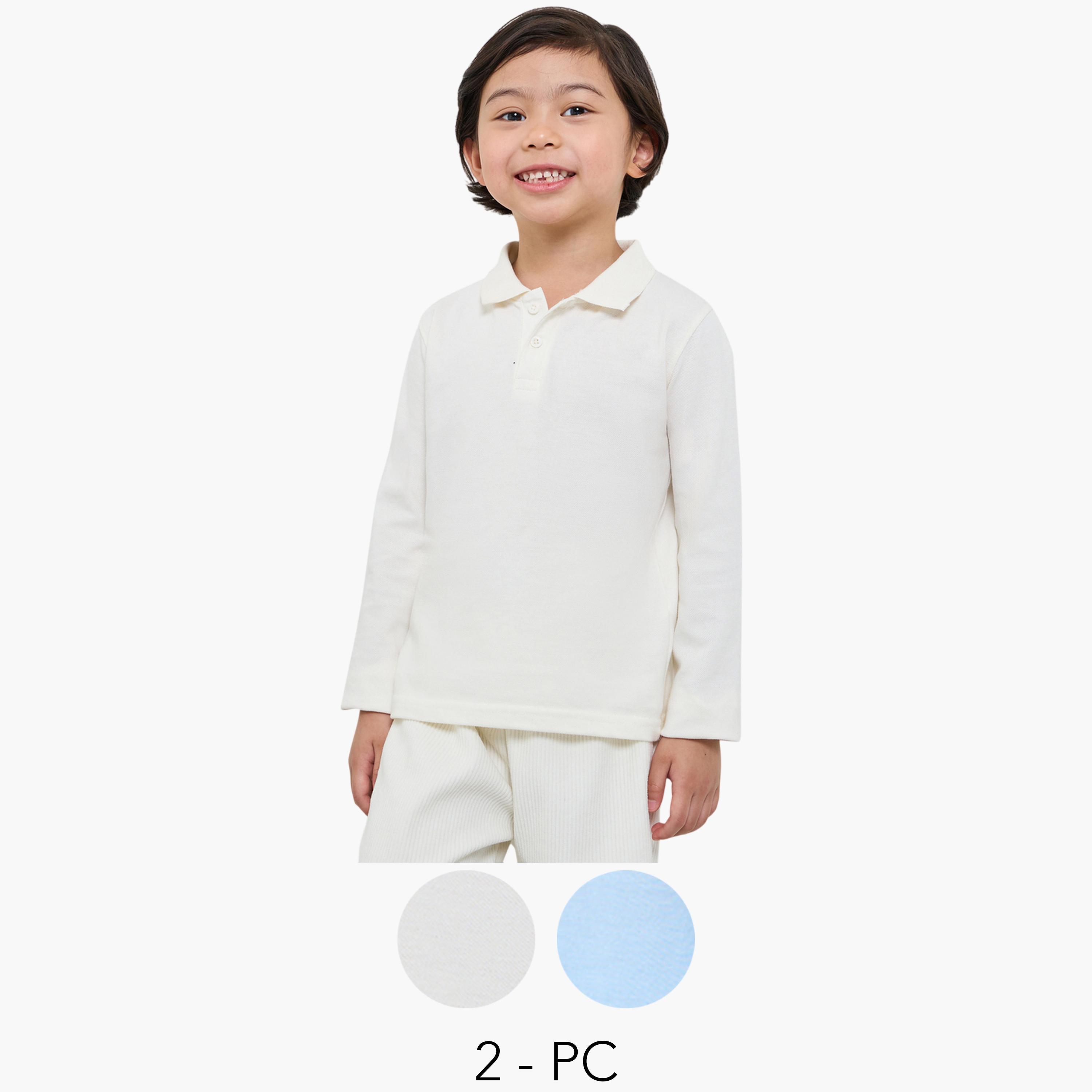 عبوة من قطعتين تيشيرت بولو قطن بأكمام طويلة للأطفال-boys-clothing-tshirtsandpolos-image-1