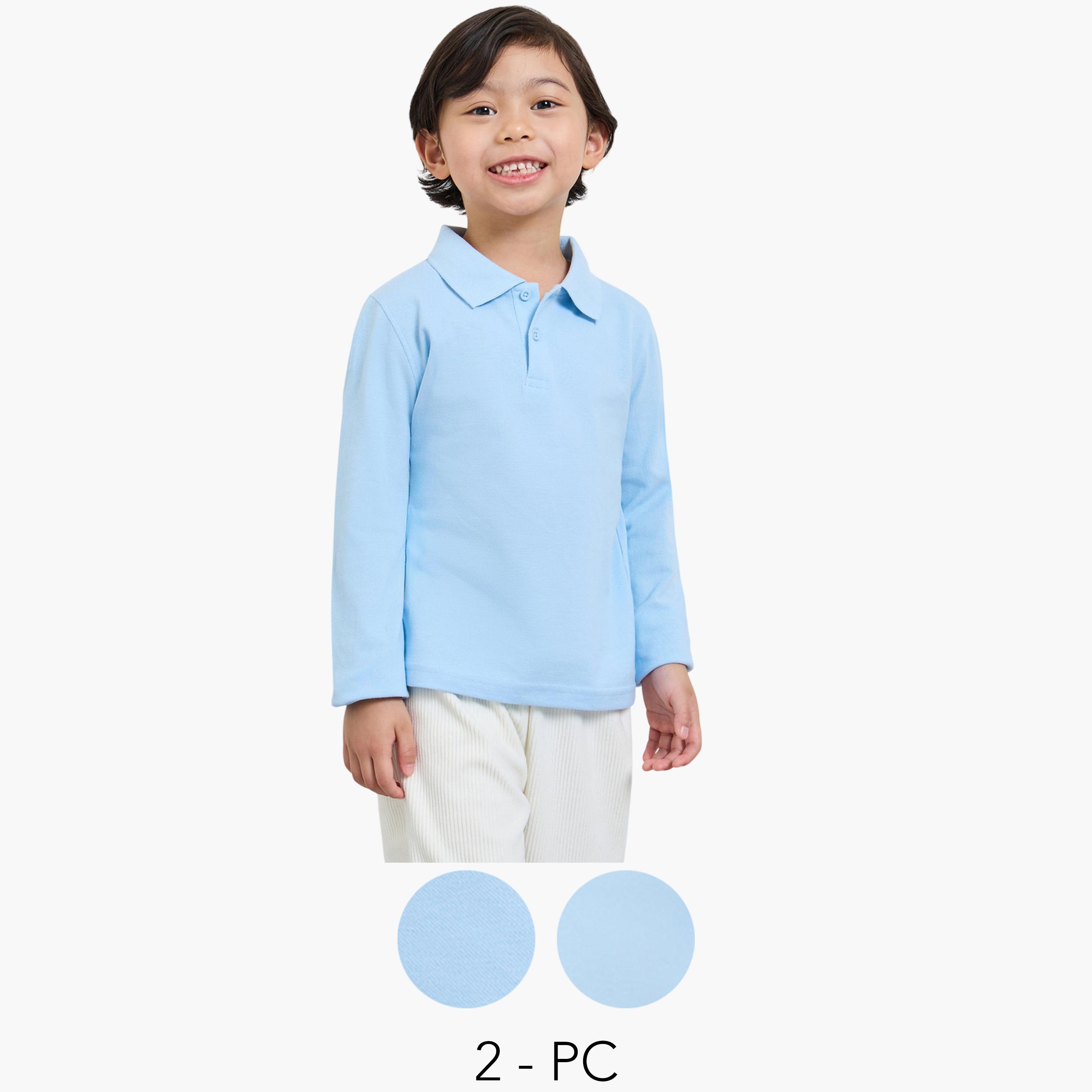 عبوة من قطعتين تيشيرت بولو قطن بأكمام طويلة للأطفال-boys-clothing-tshirtsandpolos-image-1