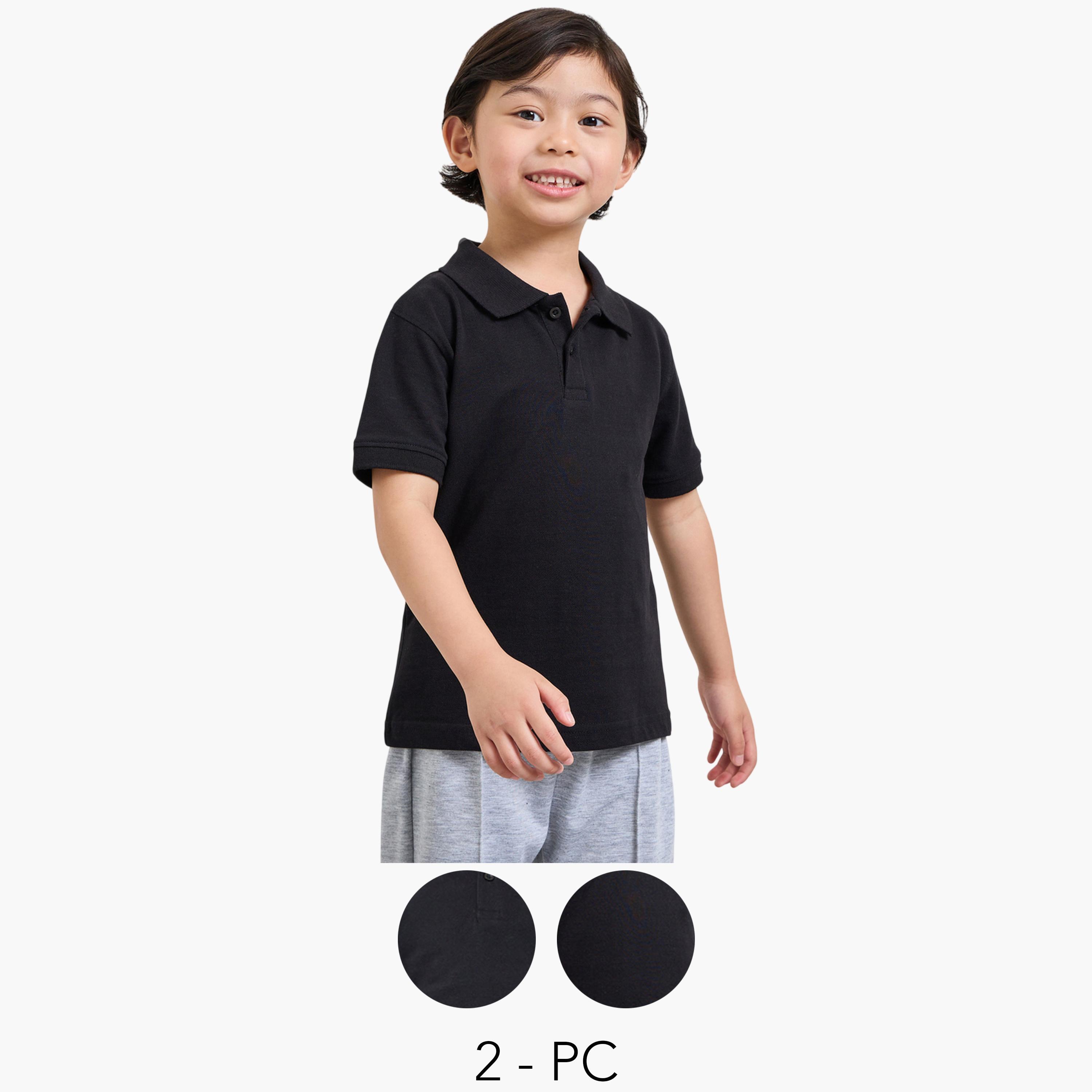 Styli Pack of 2 - Kids Unisex Solid Cotton Polo T-Shirt-boys-clothing-tshirtsandpolos-image-1