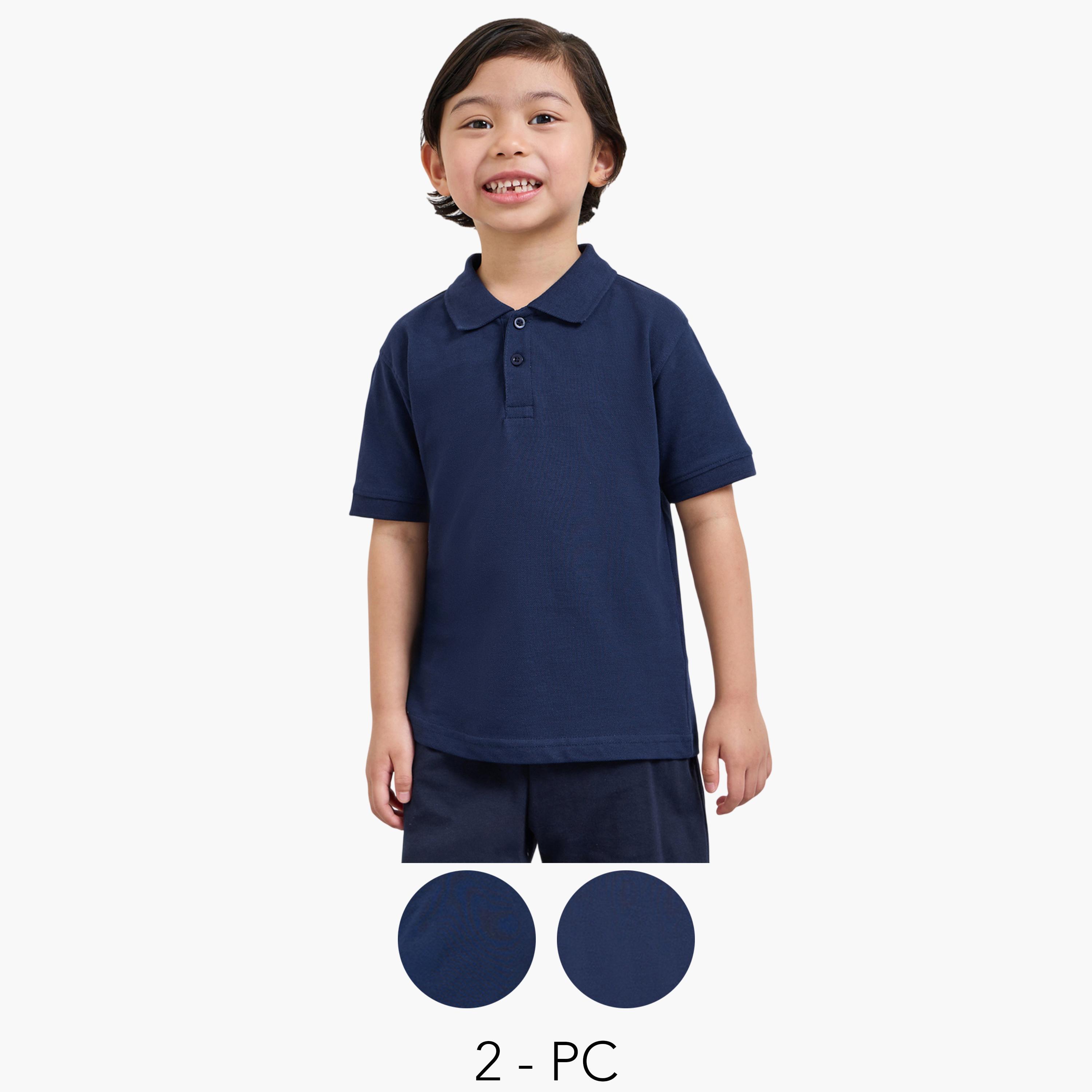 Styli Pack of 2 - Kids Unisex Solid Cotton Polo T-Shirt-boys-clothing-tshirtsandpolos-image-1