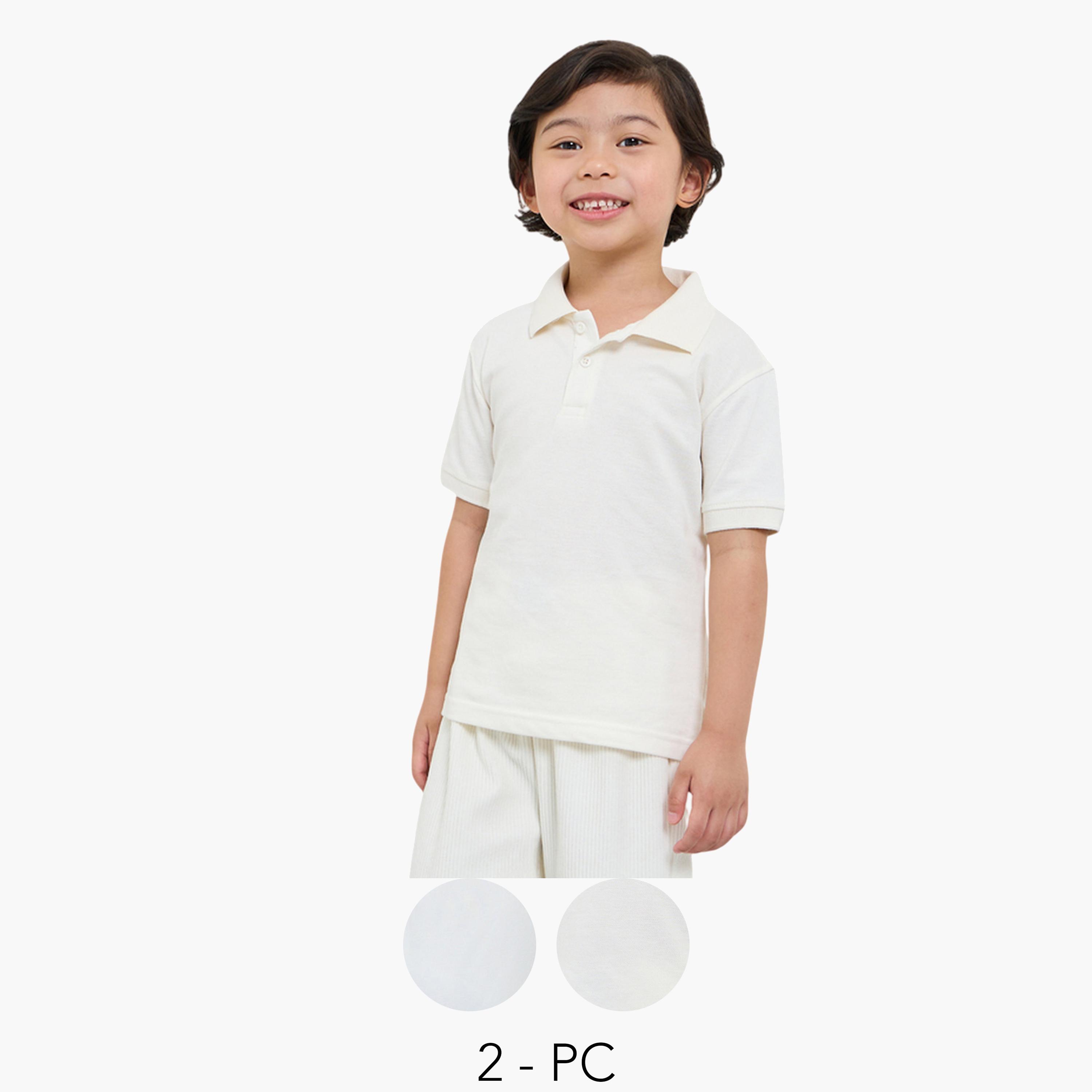 ستايلي - عبوة من قطعتين - تيشيرت بولو قطني سادة للأطفال للجنسين-boys-clothing-tshirtsandpolos-image-1