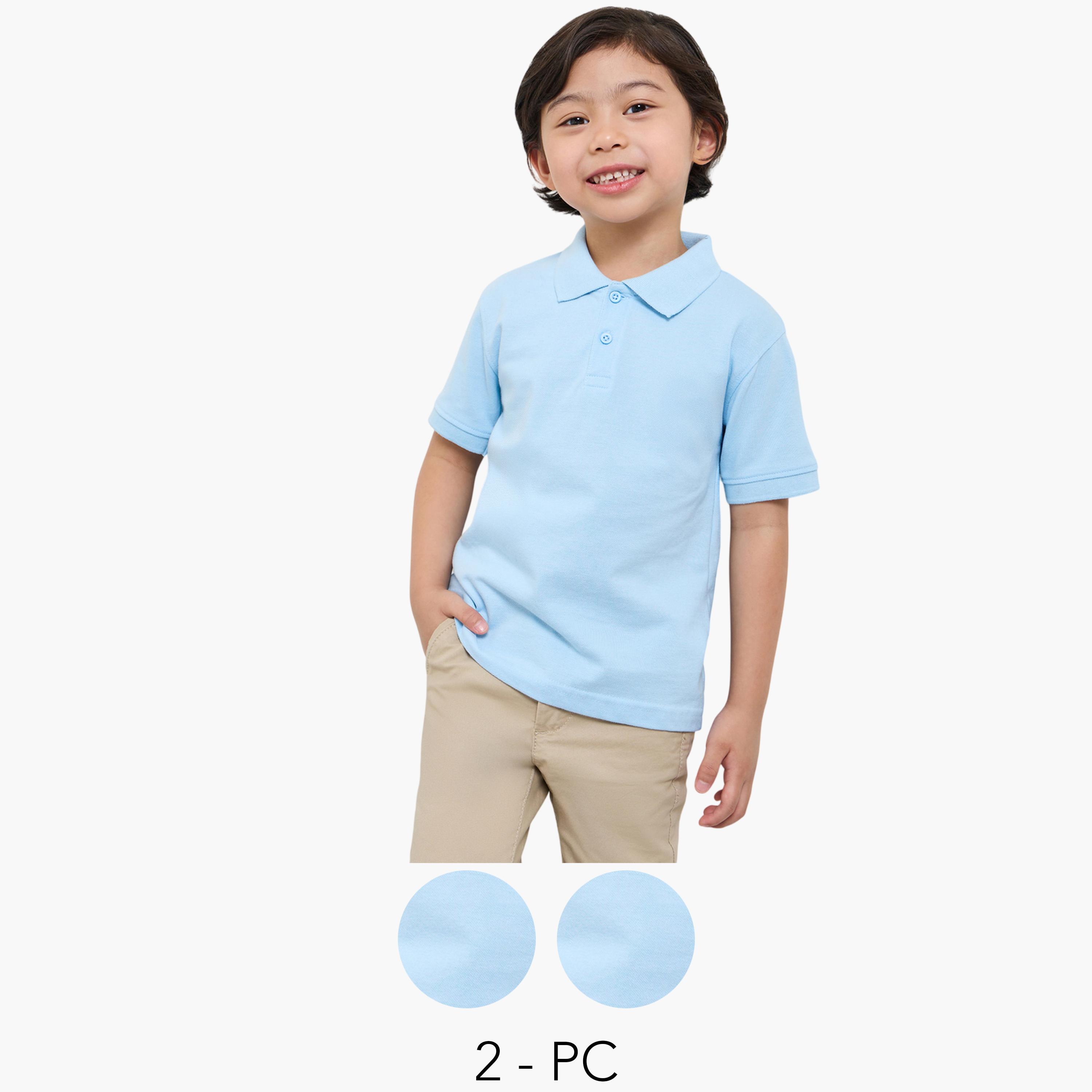 ستايلي - عبوة من قطعتين - تيشيرت بولو قطني سادة للأطفال للجنسين-boys-clothing-tshirtsandpolos-image-1