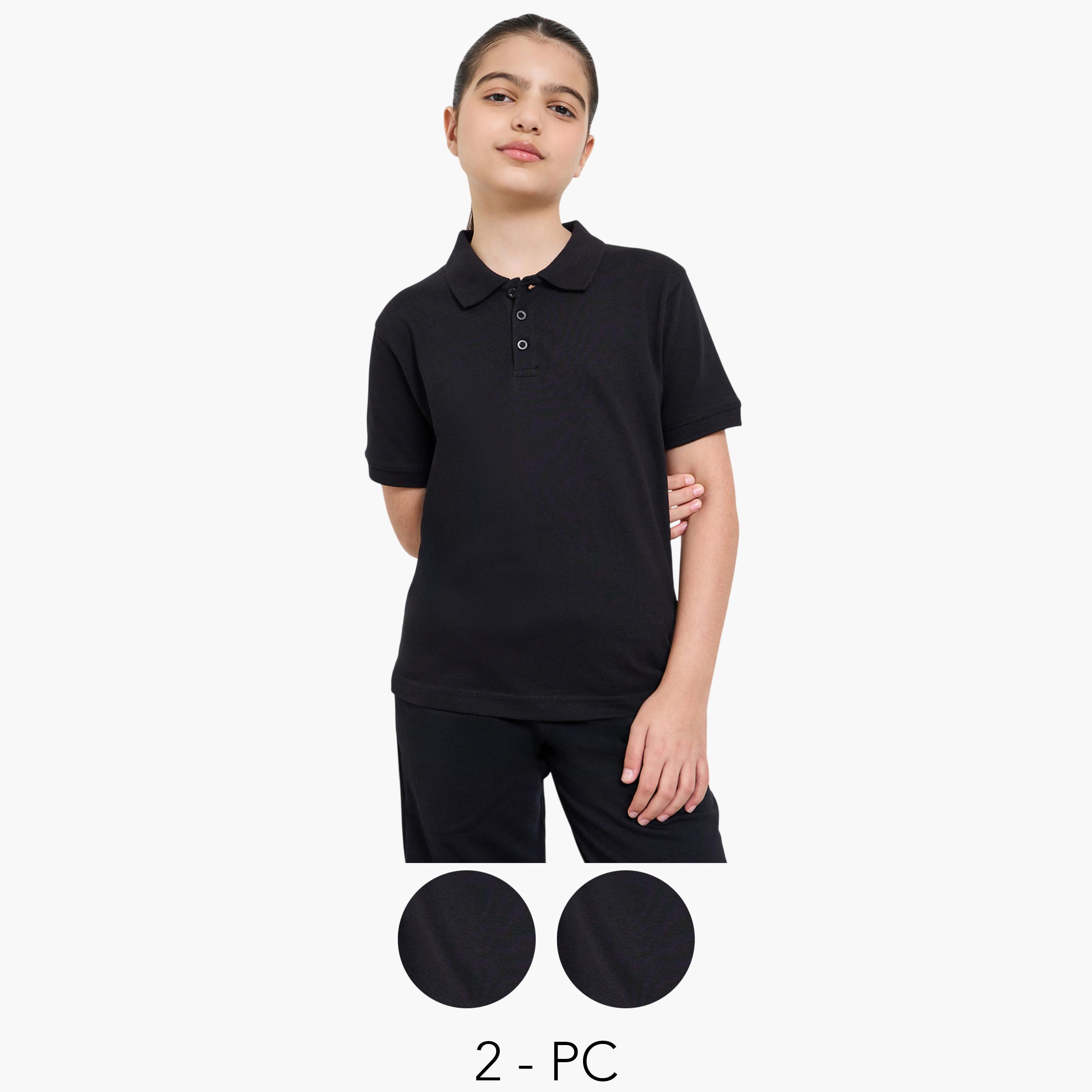 ستايلي - عبوة من قطعتين - تيشيرت بولو قطني سادة للجنسين-girls-clothing-tshirts-image-1