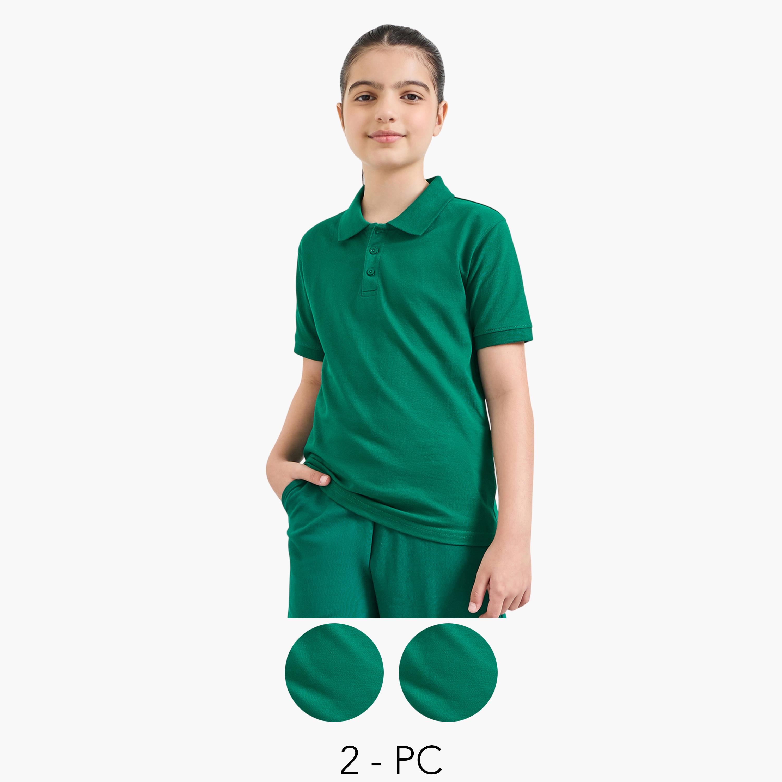 ستايلي - عبوة من قطعتين - تيشيرت بولو قطني سادة للجنسين-girls-clothing-tshirts-image-1