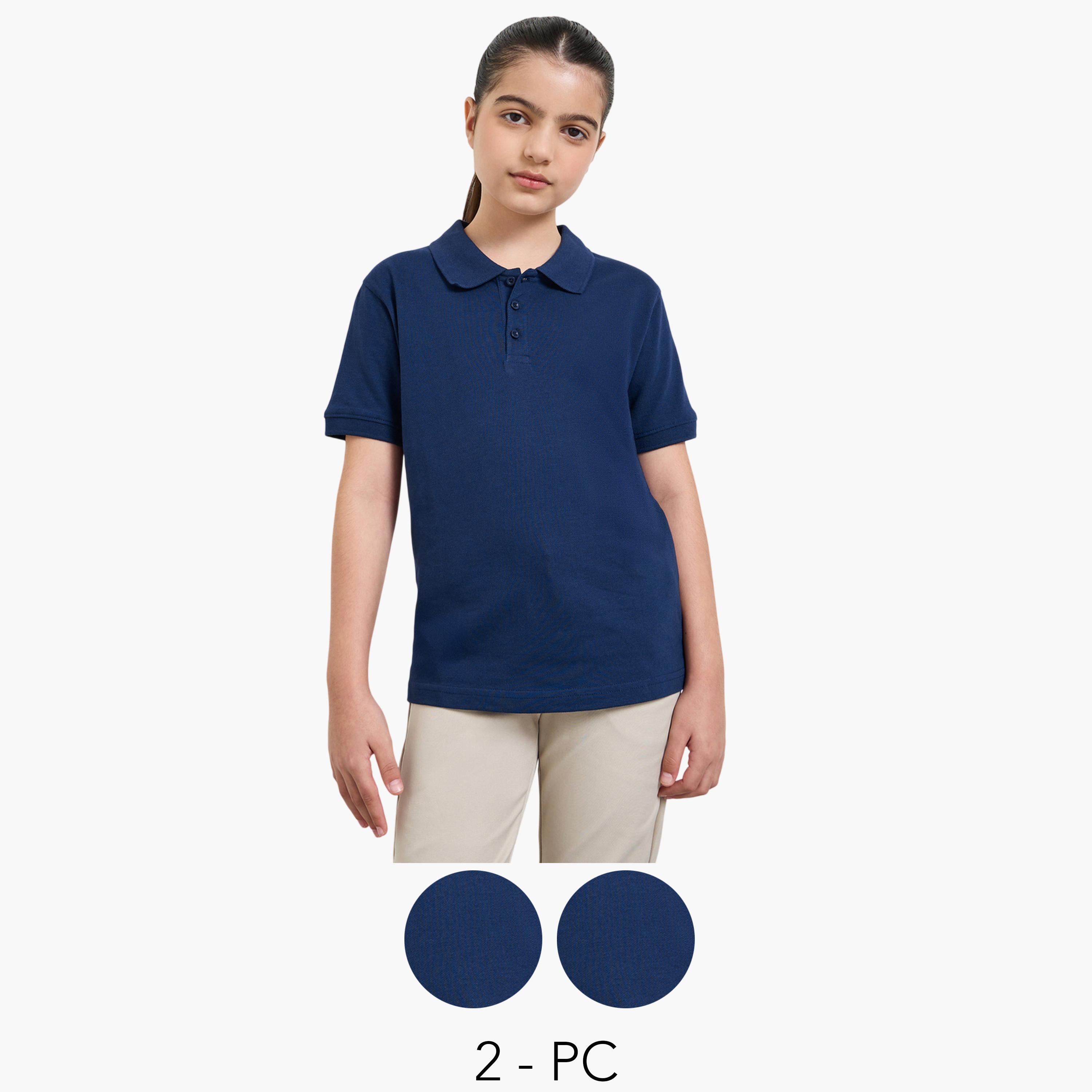 ستايلي - عبوة من قطعتين - تيشيرت بولو قطني سادة للجنسين-girls-clothing-tshirts-image-1