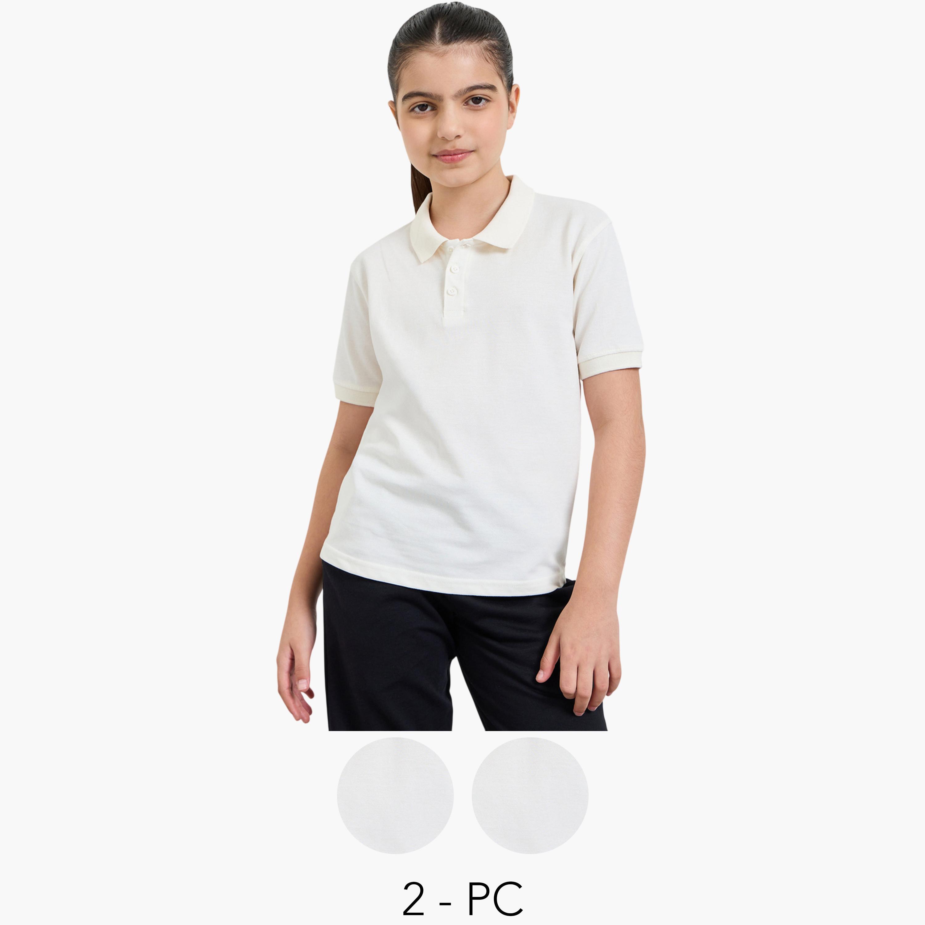 Styli Pack of 2 - Teen Unisex Solid Cotton Polo T-Shirt-girls-clothing-tshirts-image-1