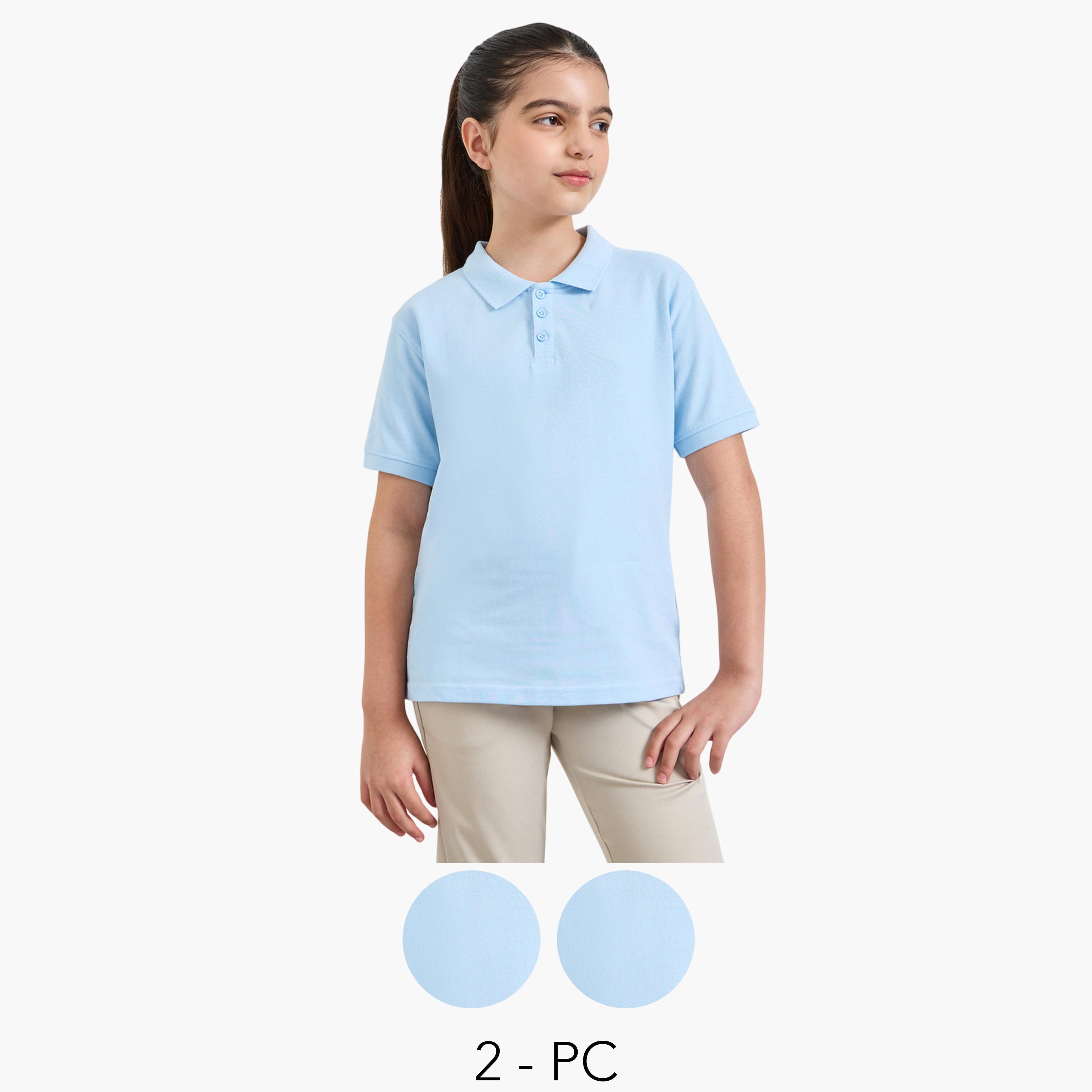ستايلي - عبوة من قطعتين - تيشيرت بولو قطني سادة للجنسين-girls-clothing-tshirts-image-1