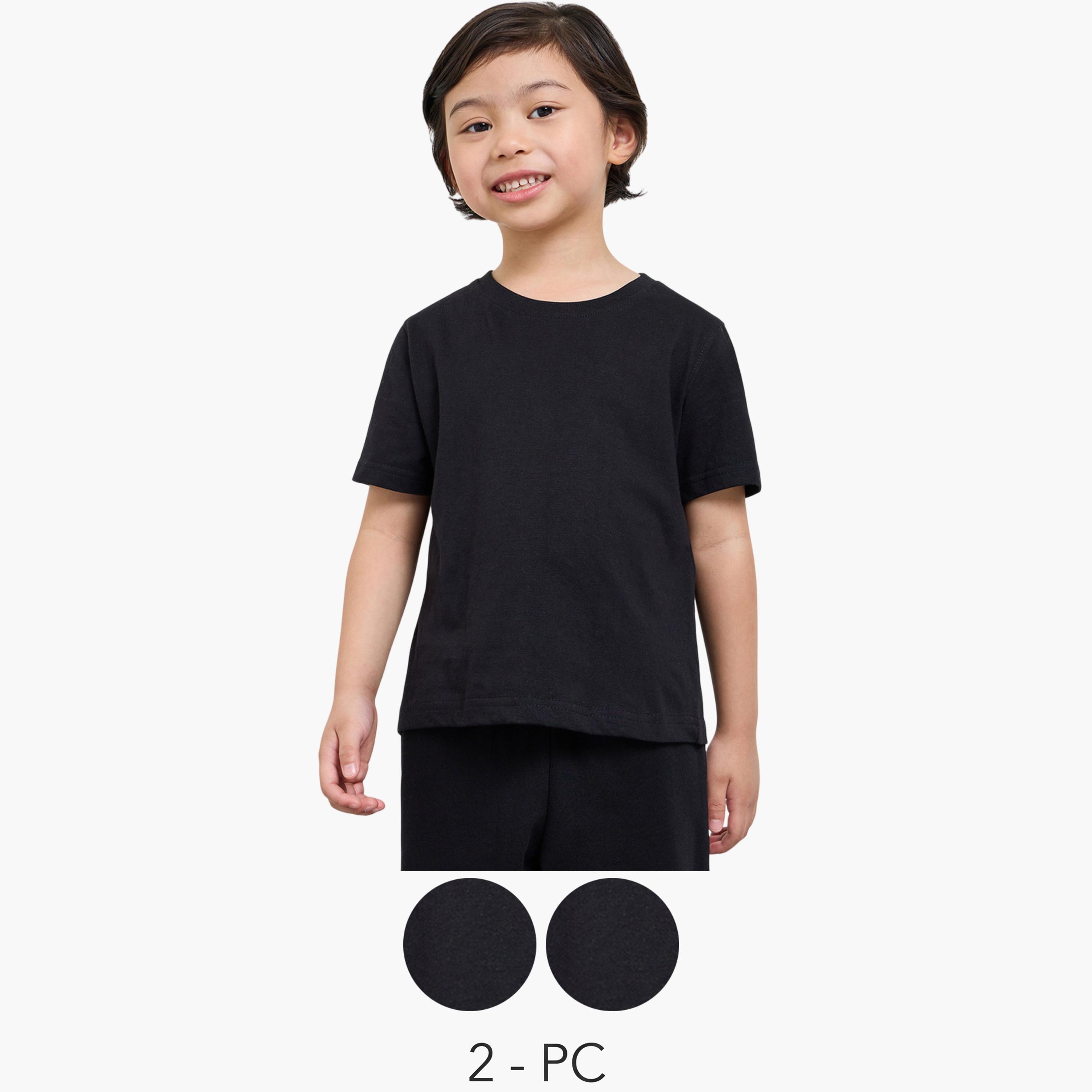 Styli Pack of 2 - Kids Unisex Solid Cotton T-Shirt-boys-clothing-tshirtsandpolos-image-1