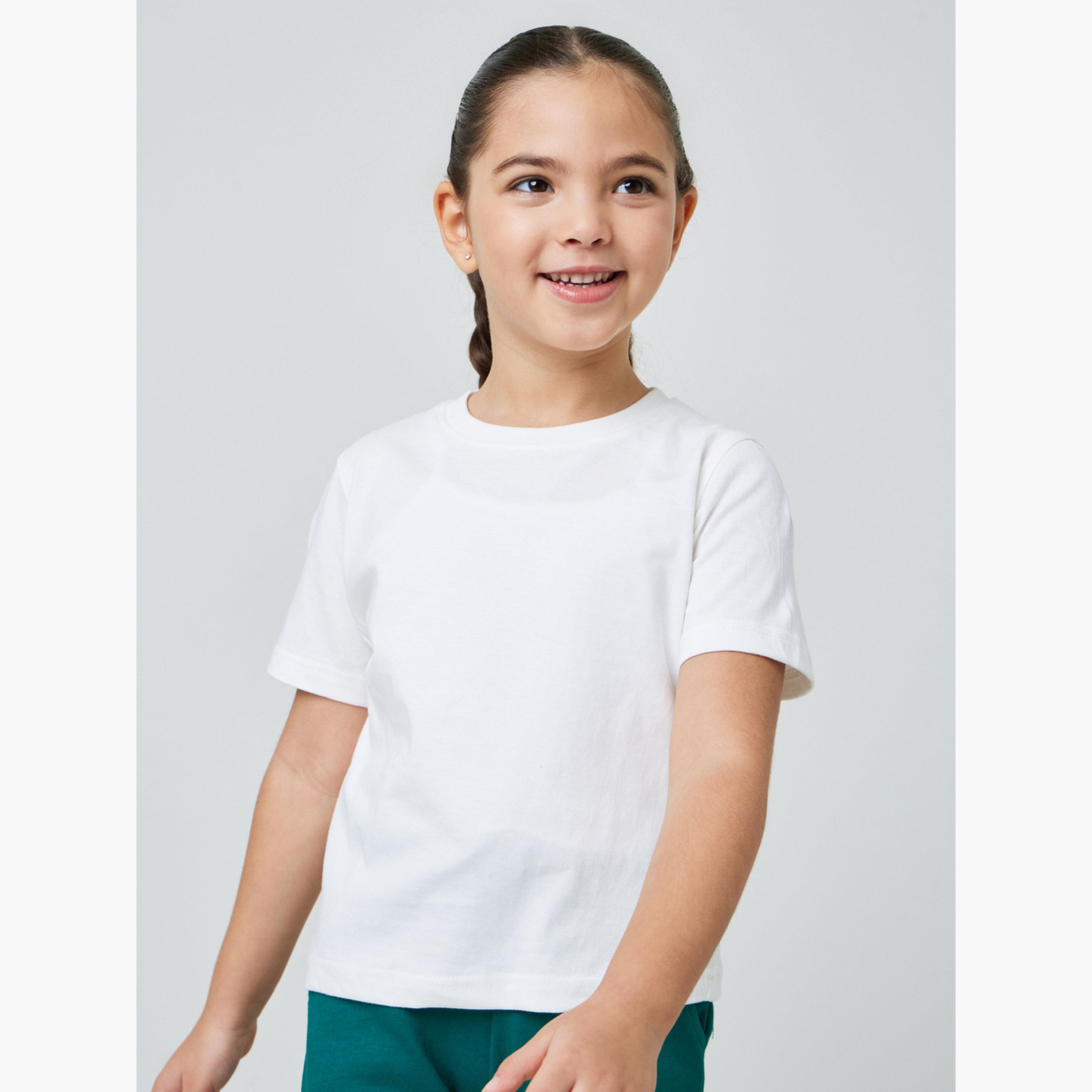 ستايلي - عبوة من قطعتين - تيشيرت قطني سادة للأطفال للجنسين-girls-clothing-tshirts-image-2