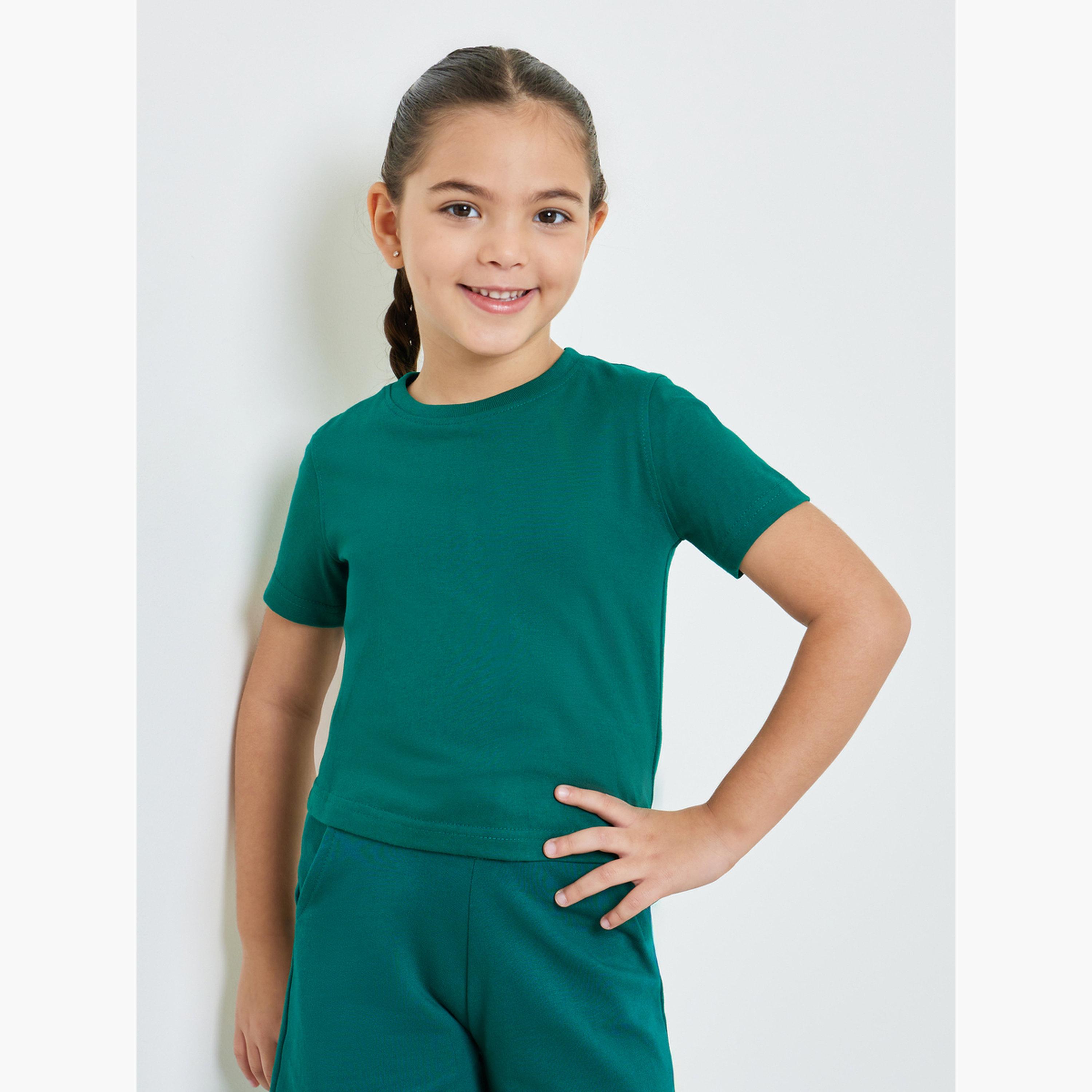 ستايلي - عبوة من قطعتين - تيشيرت قطني سادة للأطفال للجنسين-girls-clothing-tshirts-image-4