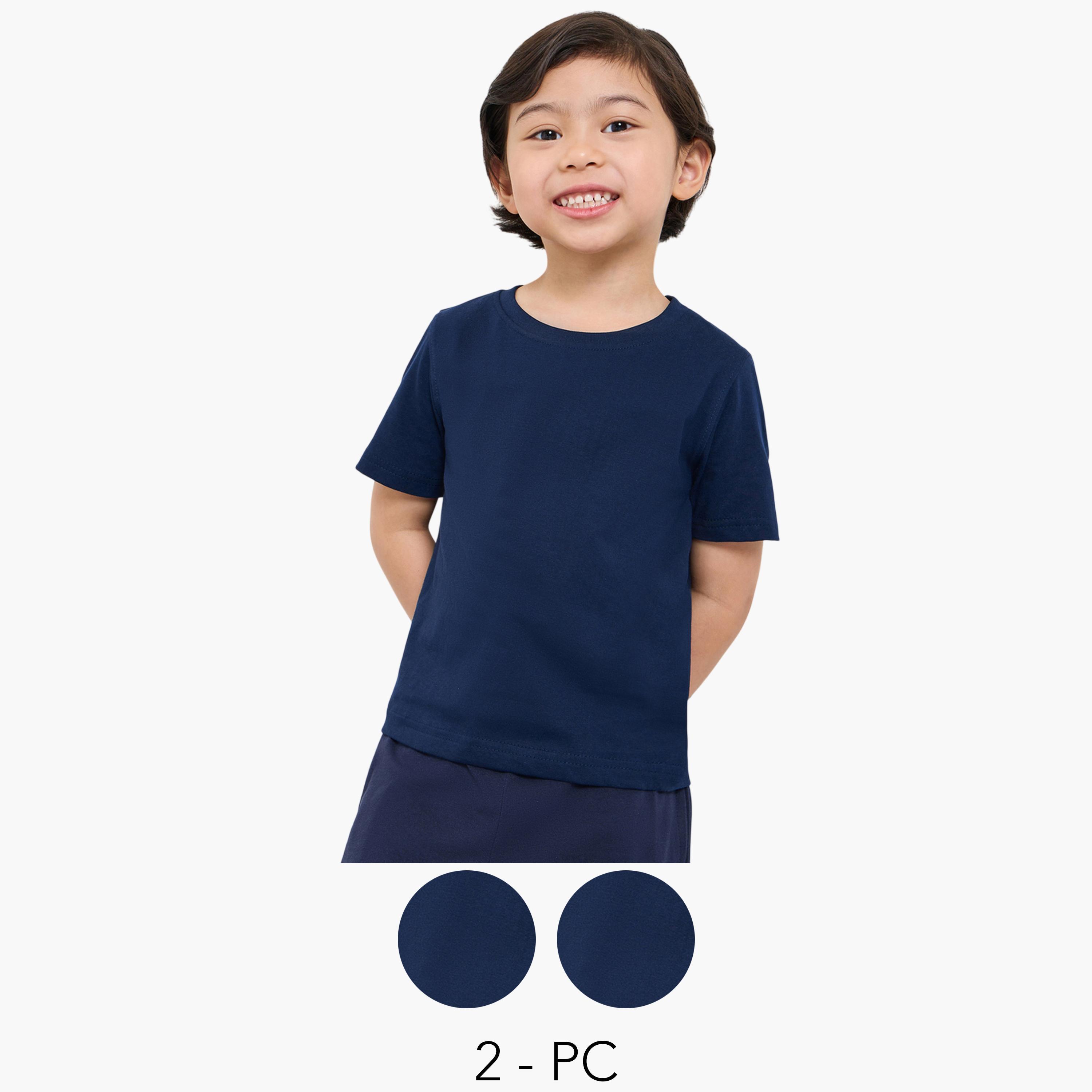 Styli Pack of 2 - Kids Unisex Solid Cotton T-Shirt-boys-clothing-tshirtsandpolos-image-1