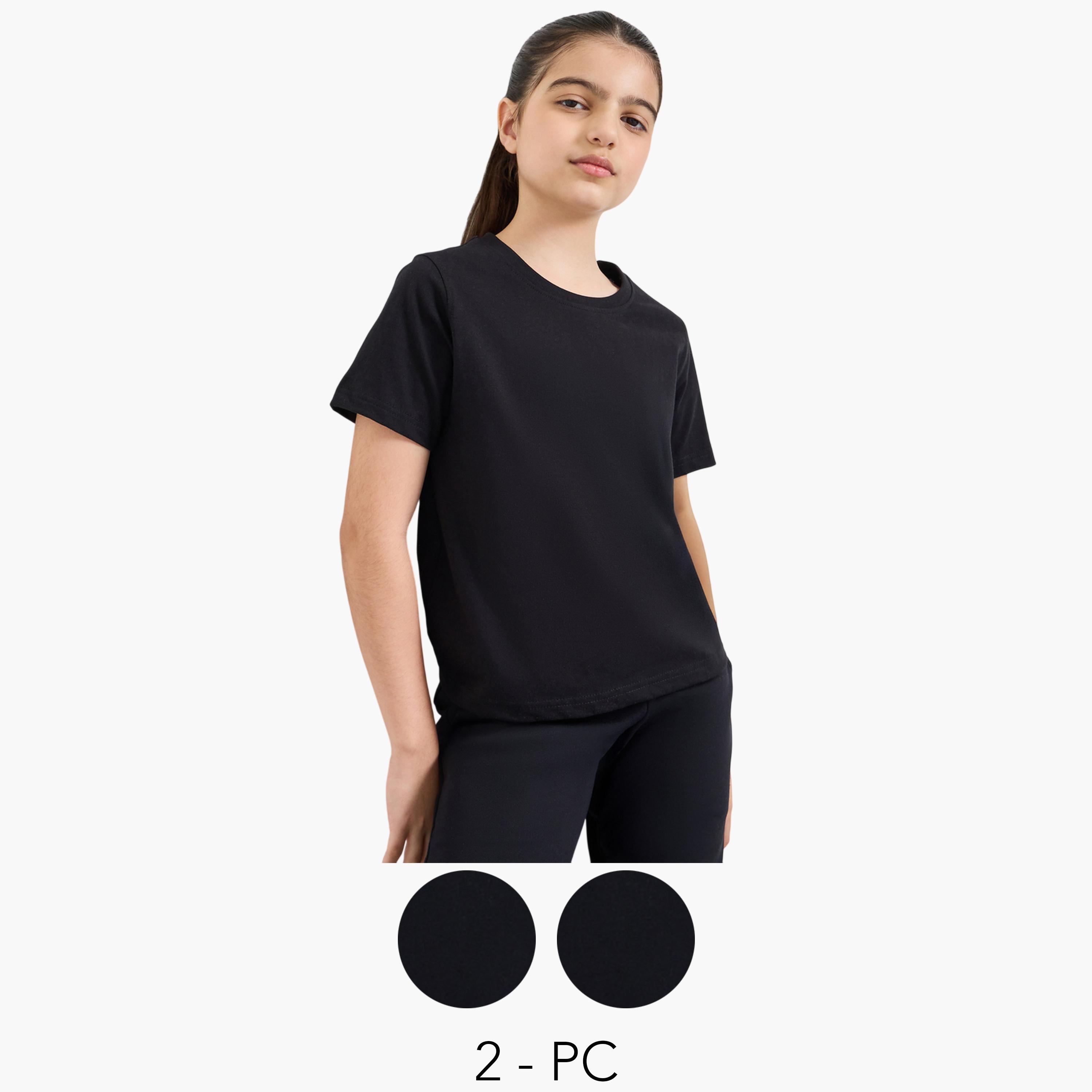 ستايلي - عبوة من قطعتين - تيشيرت قطني سادة للجنسين-girls-clothing-tshirts-image-1