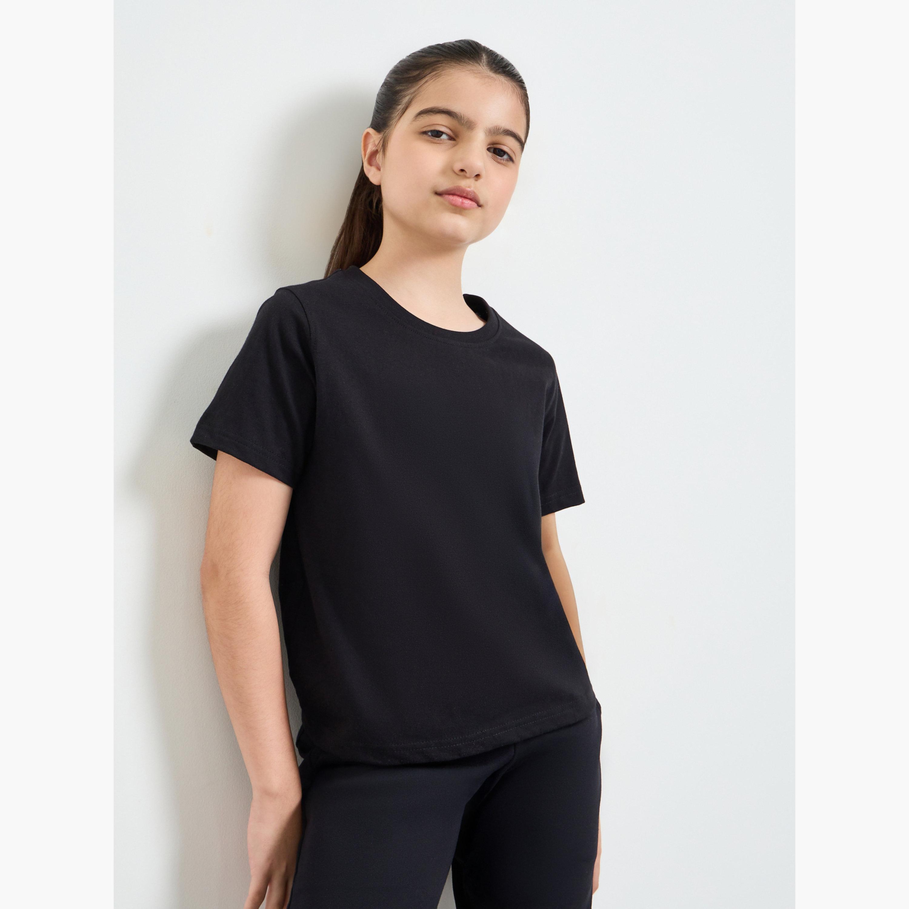 ستايلي - عبوة من قطعتين - تيشيرت قطني سادة للجنسين-girls-clothing-tshirts-image-2