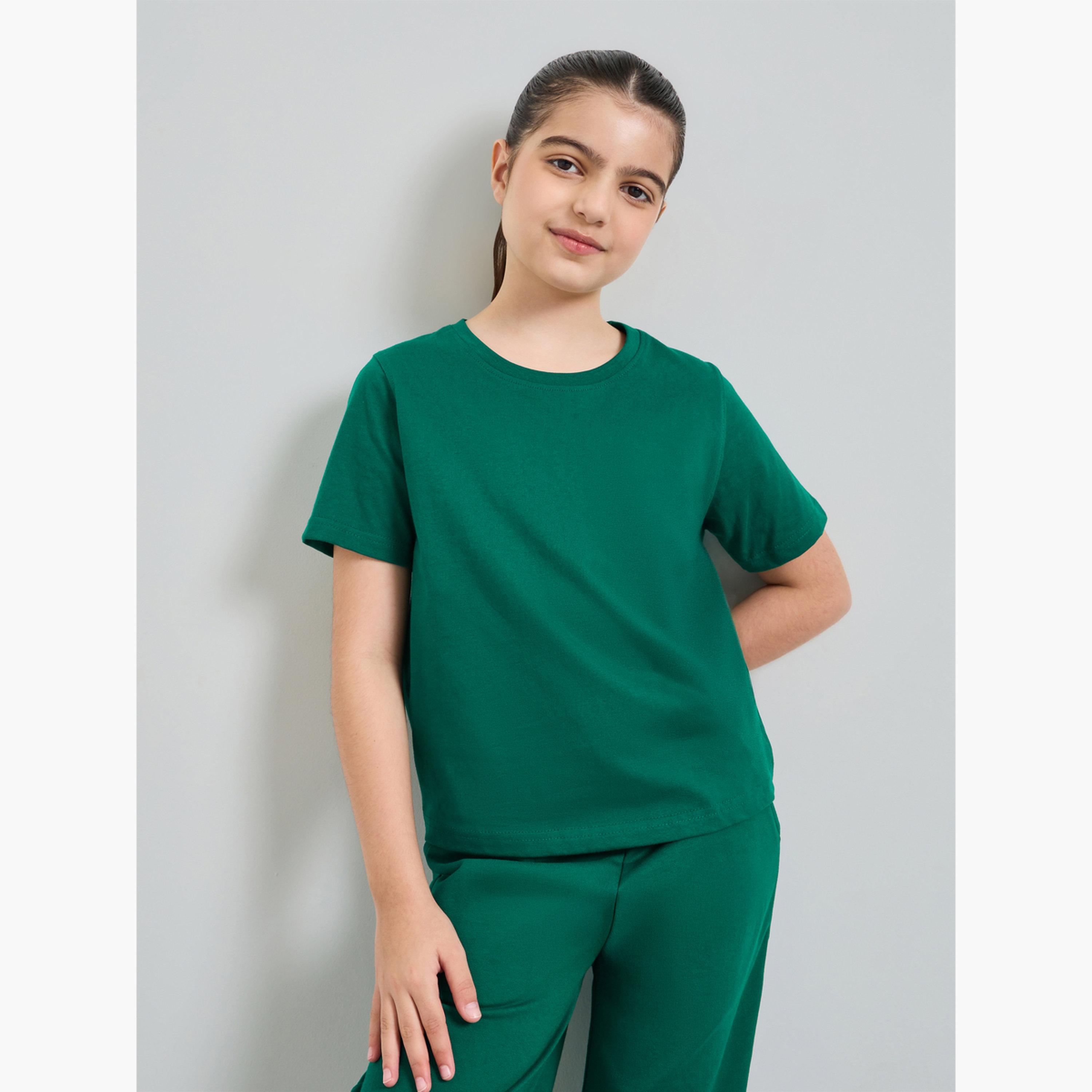 ستايلي - عبوة من قطعتين - تيشيرت قطني سادة للجنسين-girls-clothing-tshirts-image-2