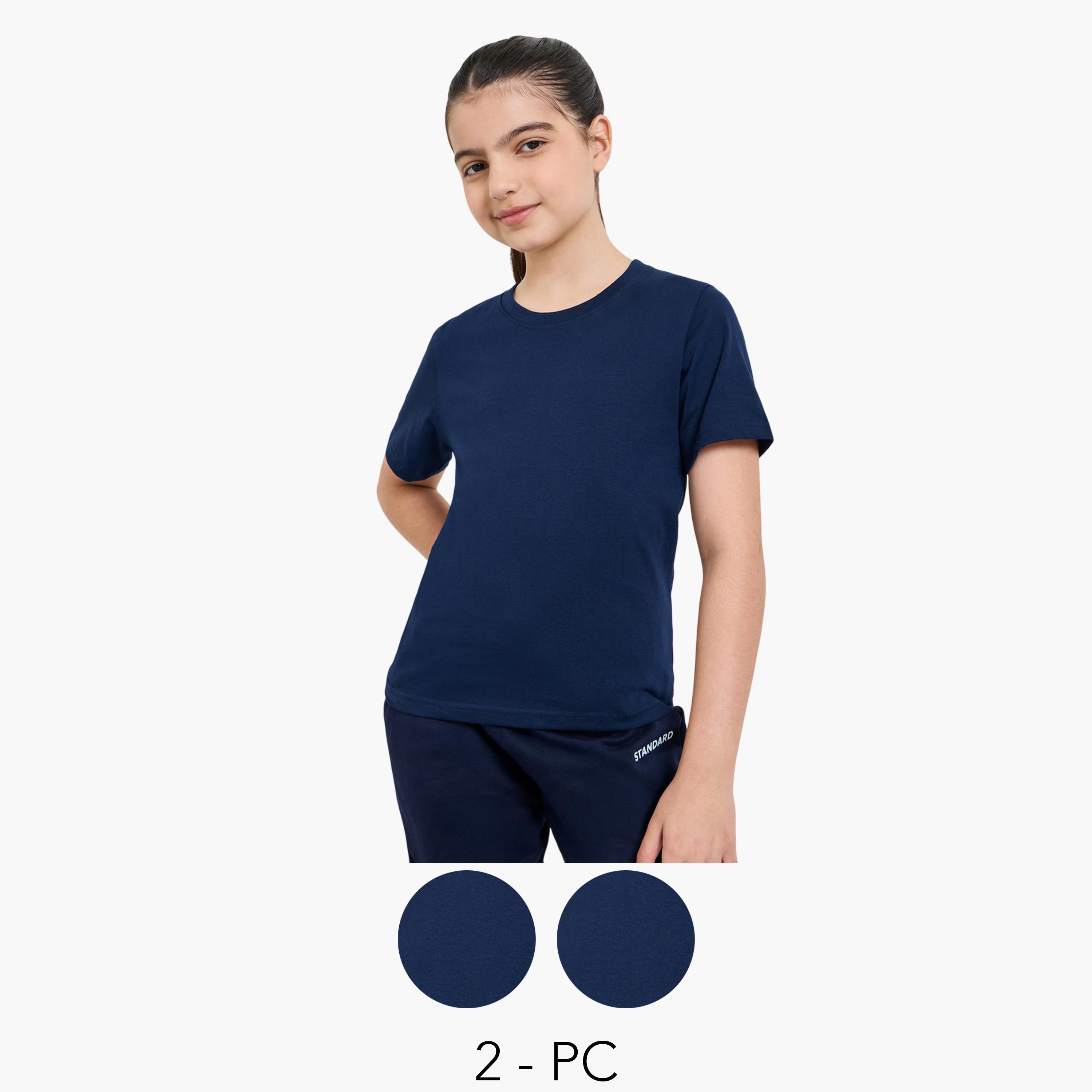 ستايلي - عبوة من قطعتين - تيشيرت قطني سادة للجنسين-girls-clothing-tshirts-image-1