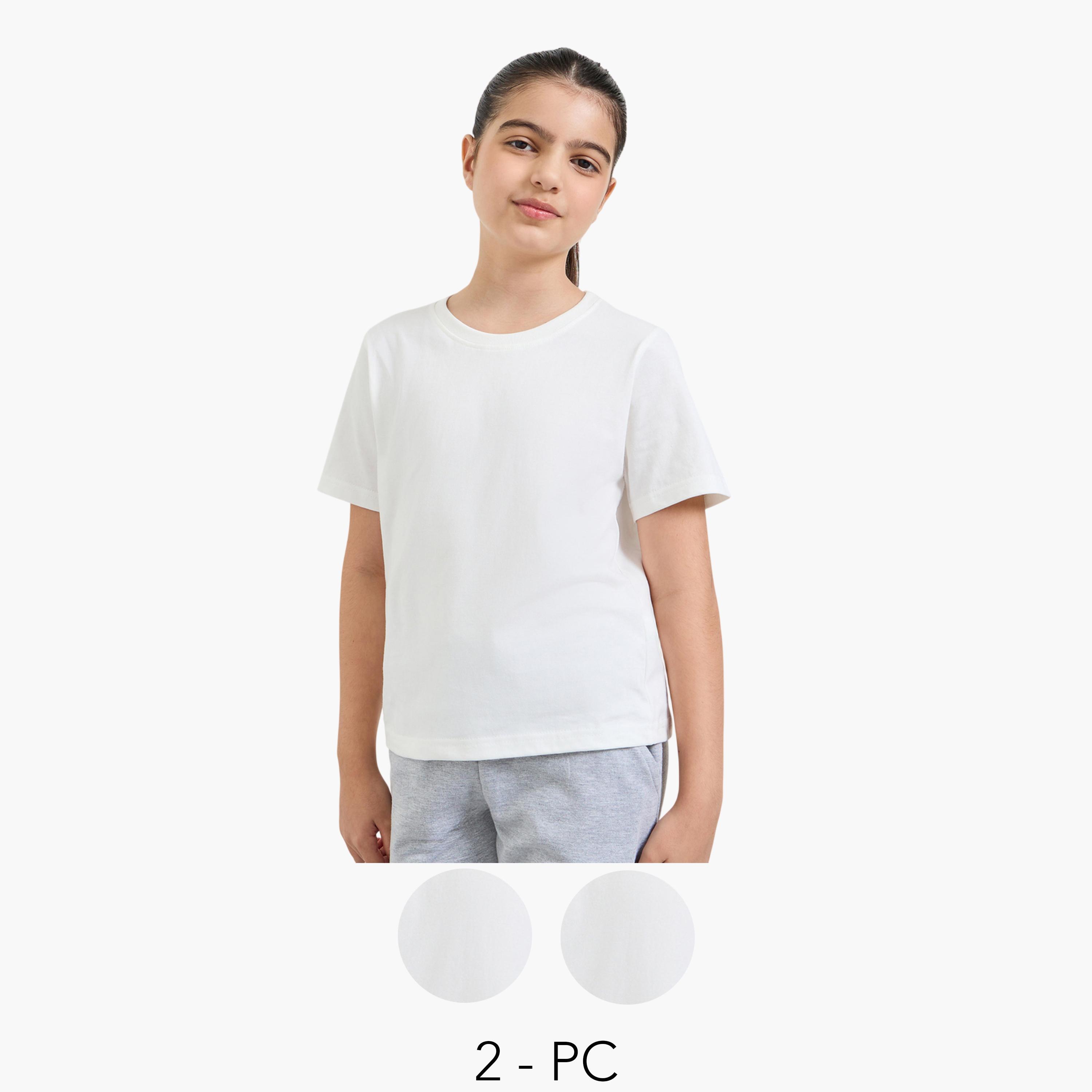 ستايلي - عبوة من قطعتين - تيشيرت قطني سادة للجنسين-girls-clothing-tshirts-image-1