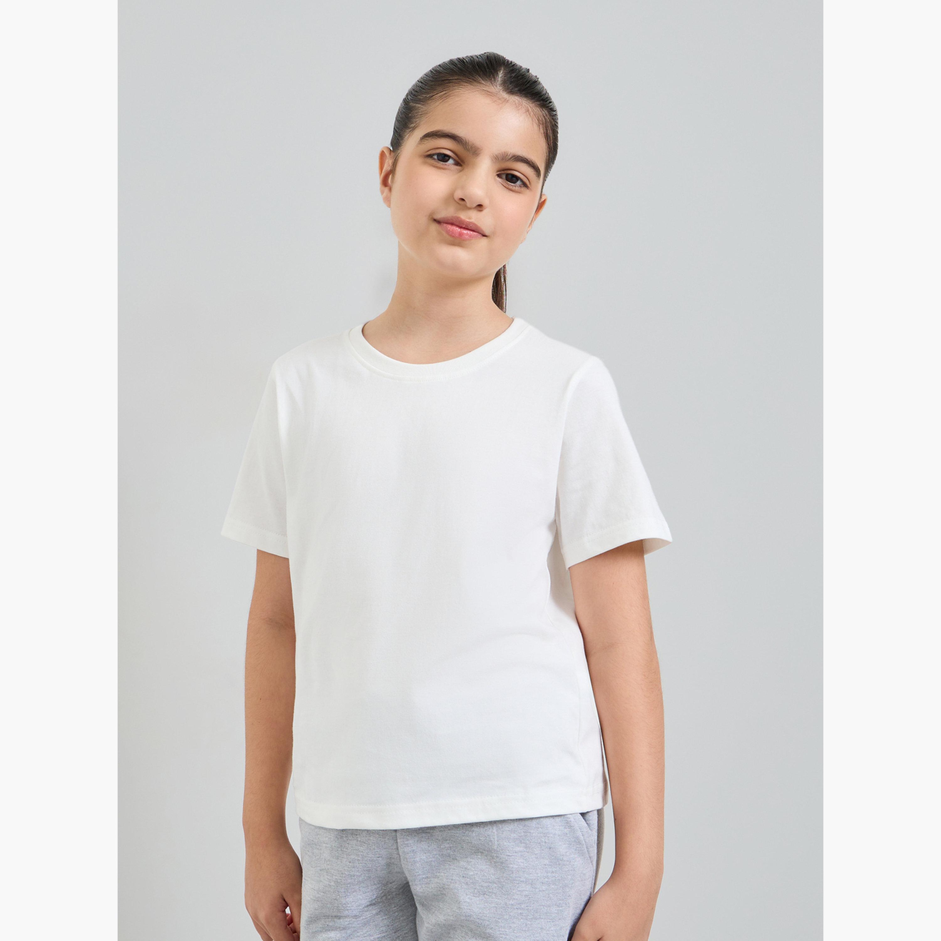 ستايلي - عبوة من قطعتين - تيشيرت قطني سادة للجنسين-girls-clothing-tshirts-image-4
