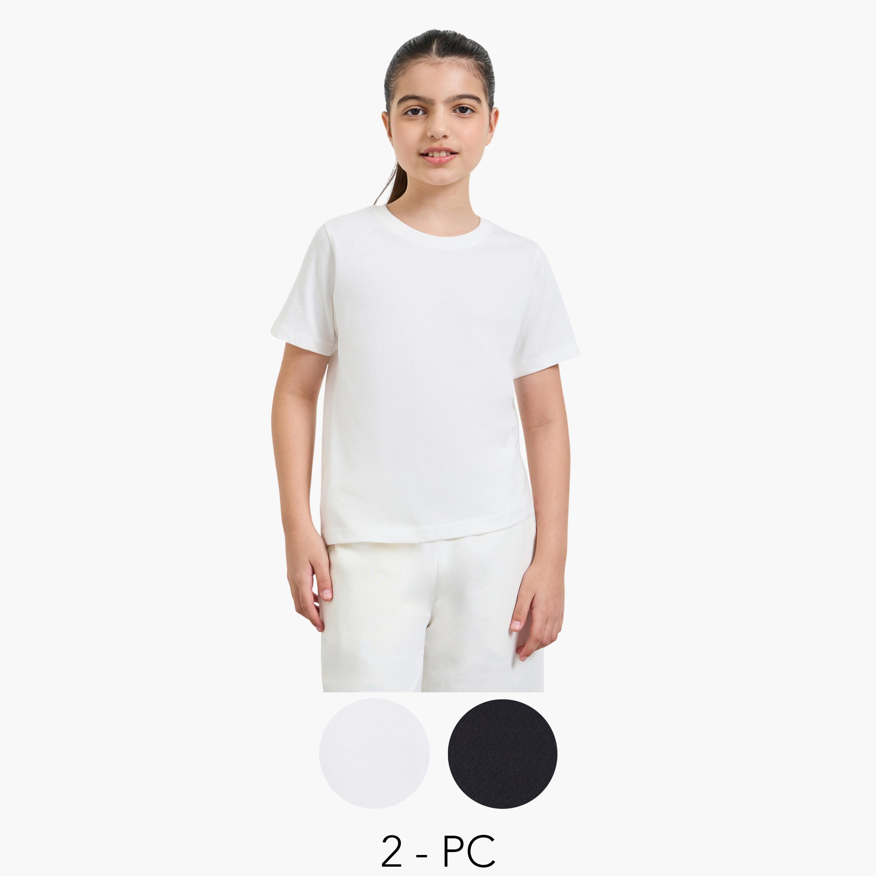 ستايلي - عبوة من قطعتين - تيشيرت قطني سادة للجنسين-girls-clothing-tshirts-image-1