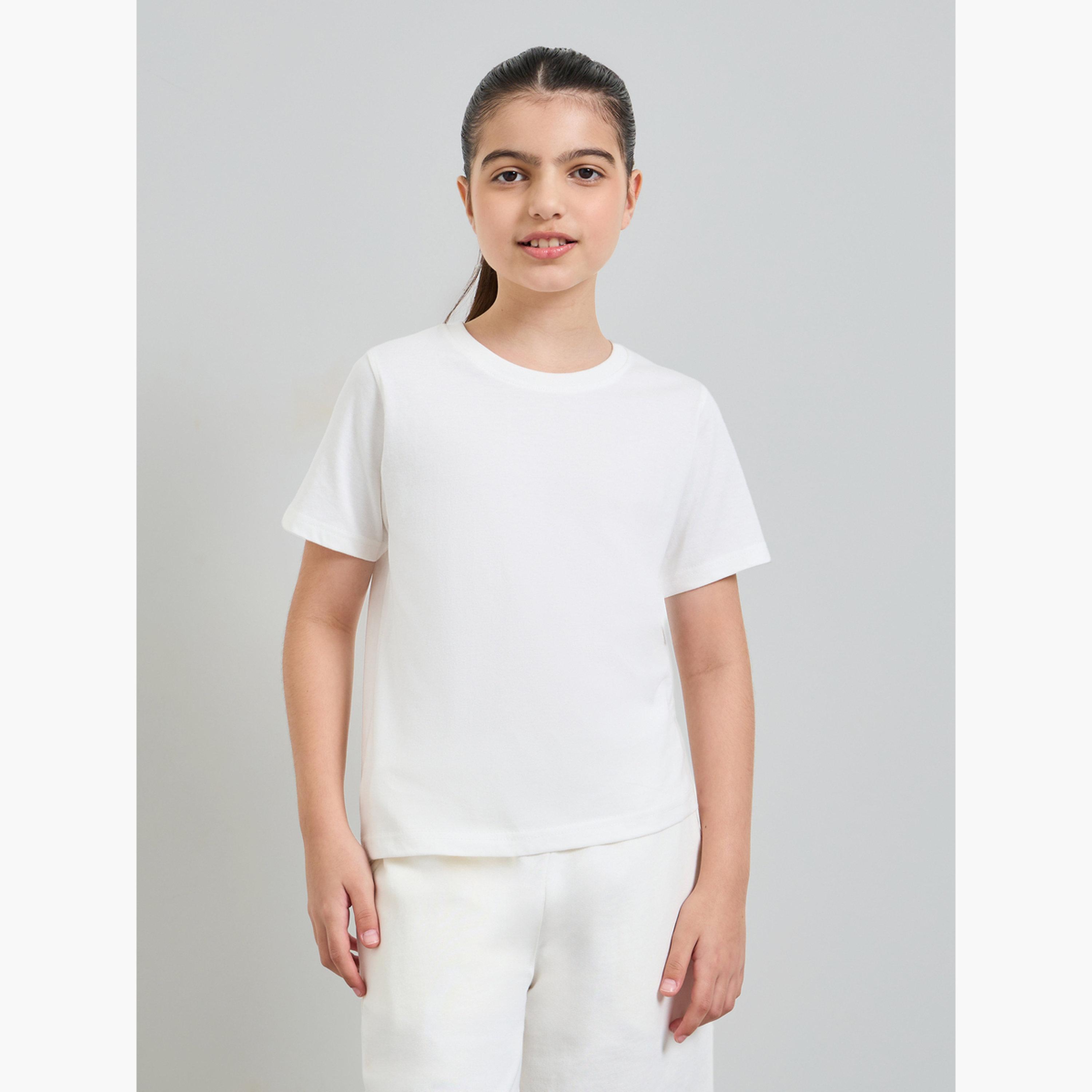 ستايلي - عبوة من قطعتين - تيشيرت قطني سادة للجنسين-girls-clothing-tshirts-image-2