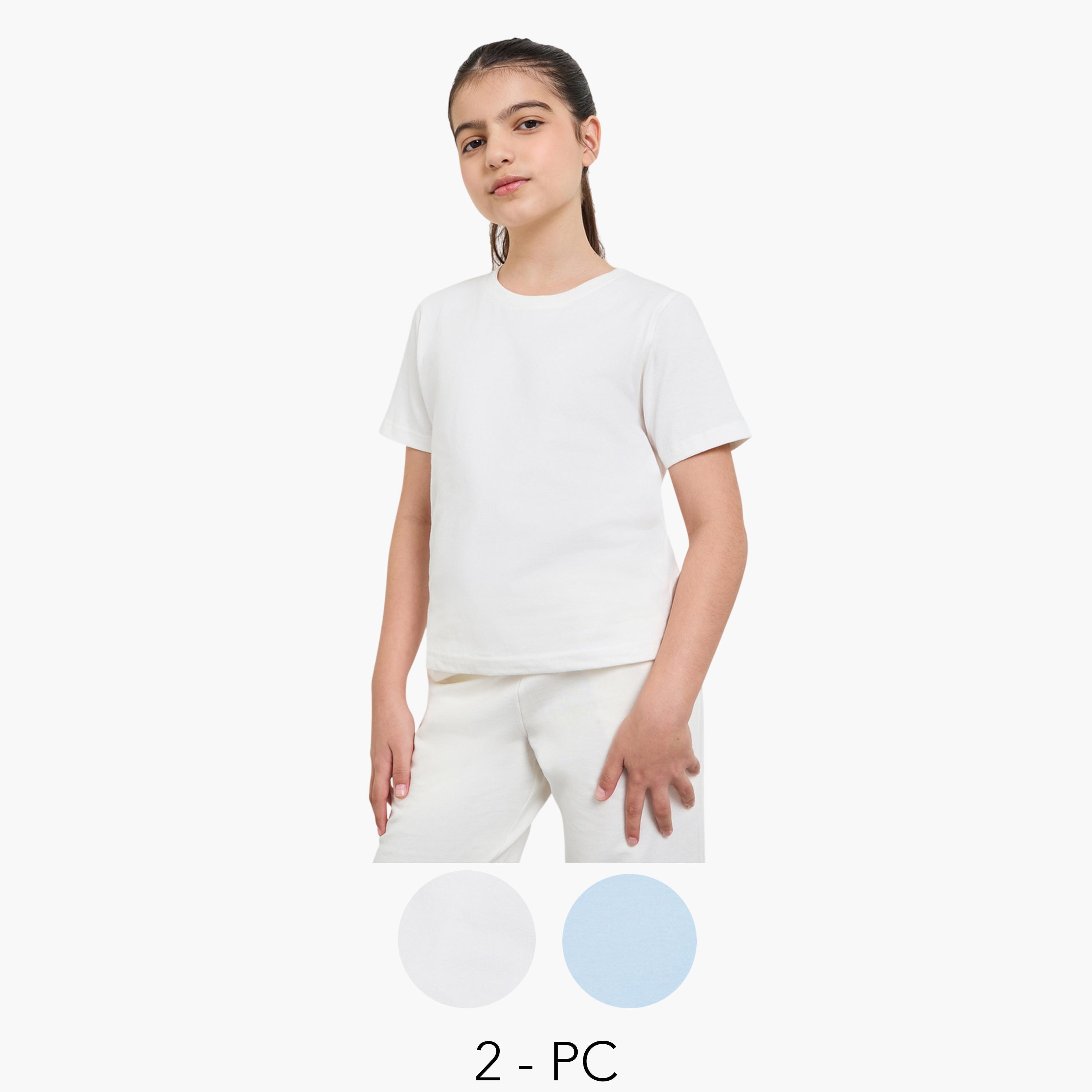 ستايلي - عبوة من قطعتين - تيشيرت قطني سادة للجنسين-girls-clothing-tshirts-image-1