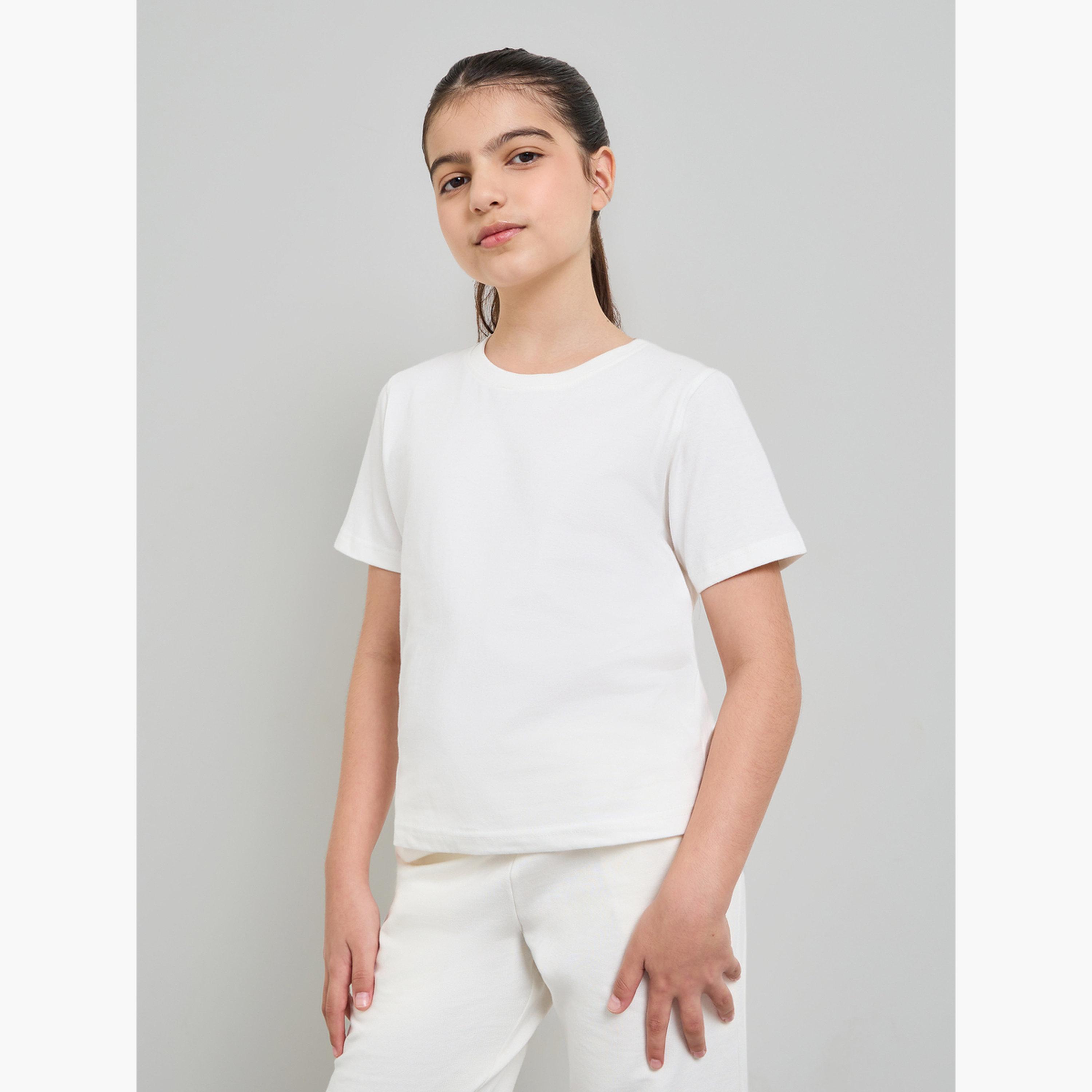 ستايلي - عبوة من قطعتين - تيشيرت قطني سادة للجنسين-girls-clothing-tshirts-image-2