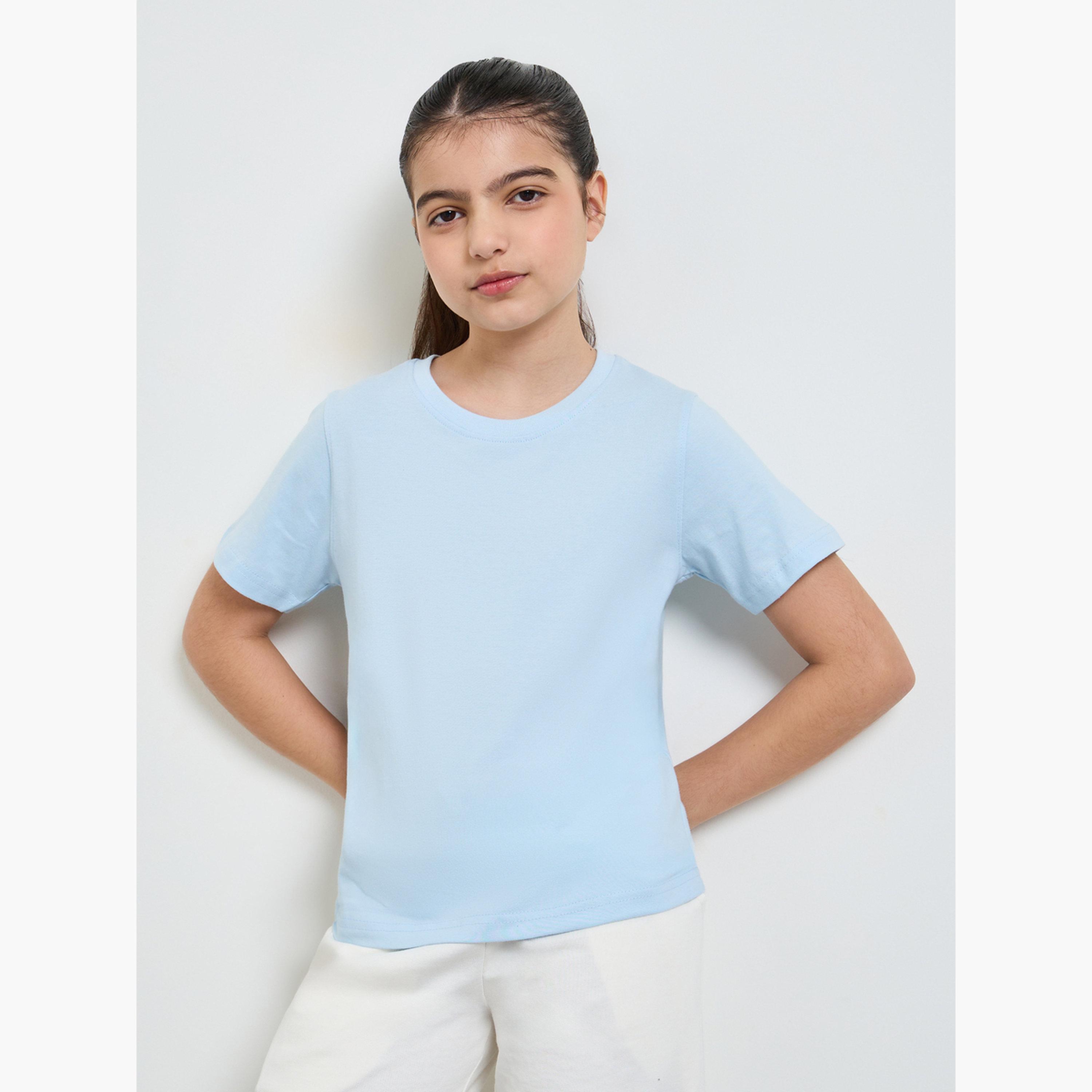 ستايلي - عبوة من قطعتين - تيشيرت قطني سادة للجنسين-girls-clothing-tshirts-image-4