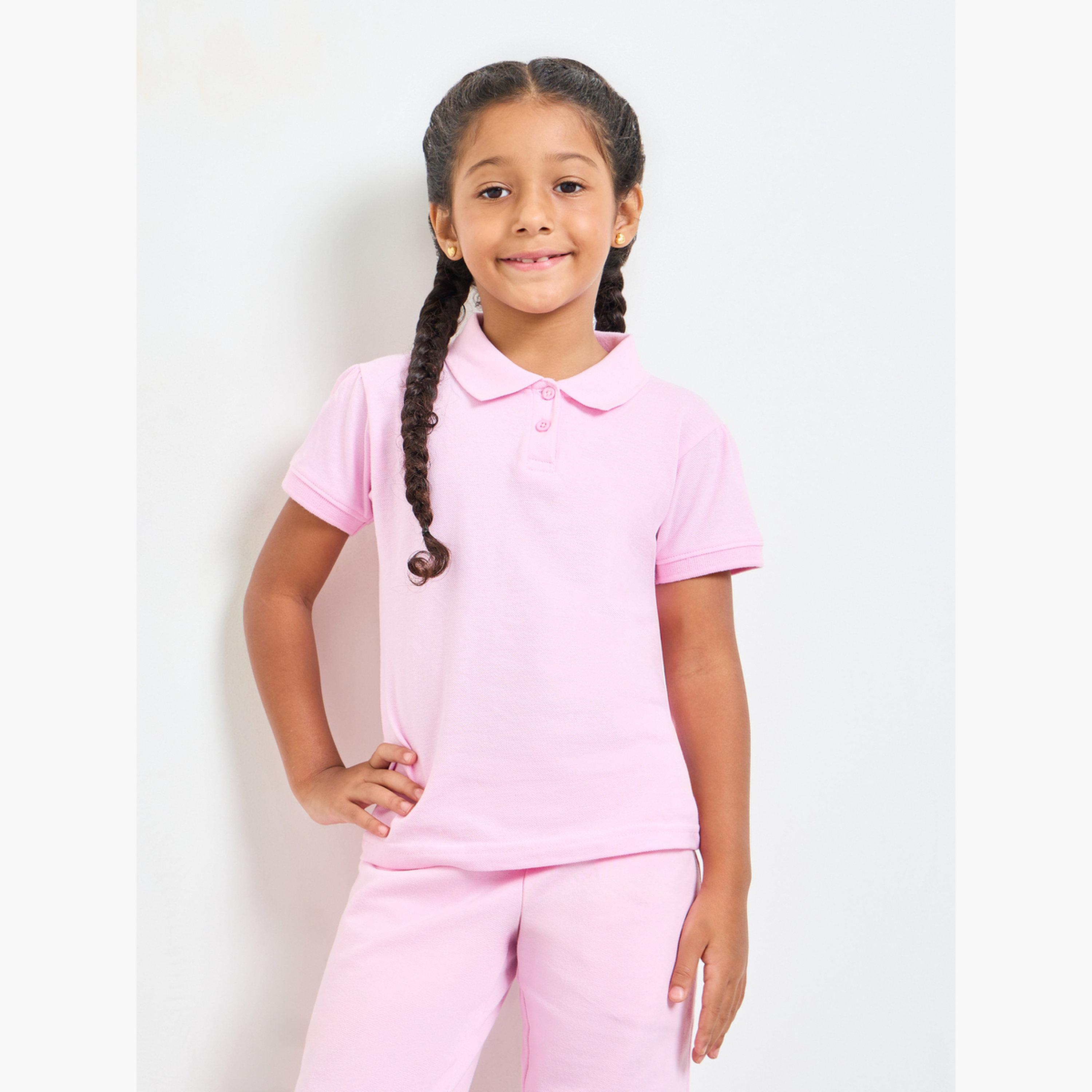 ستايلي - عبوة من قطعتين للبنات - تيشيرت بولو قطني وردي فاتح-girls-clothing-tshirts-image-2