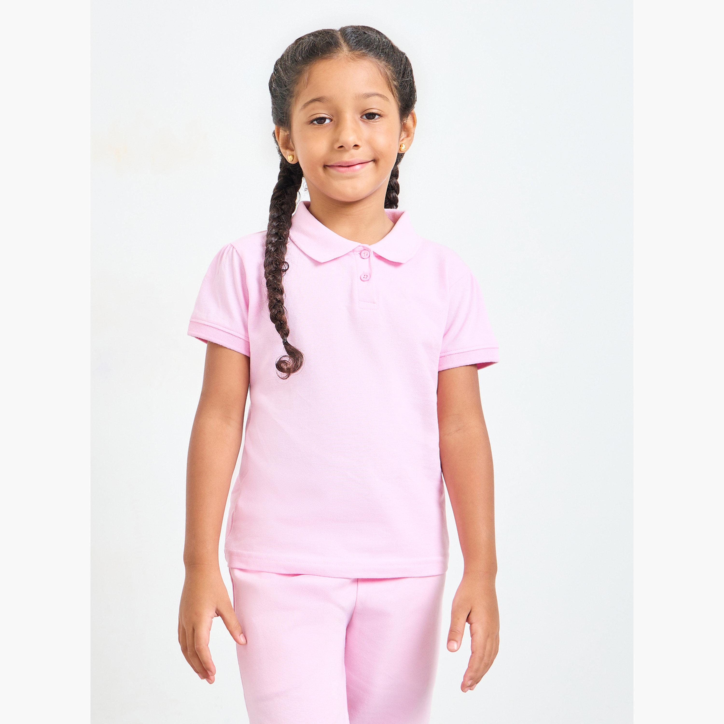 Styli Girls Pack of 2 - Light Pink Cotton Polo T-Shirt-girls-clothing-tshirts-image-4