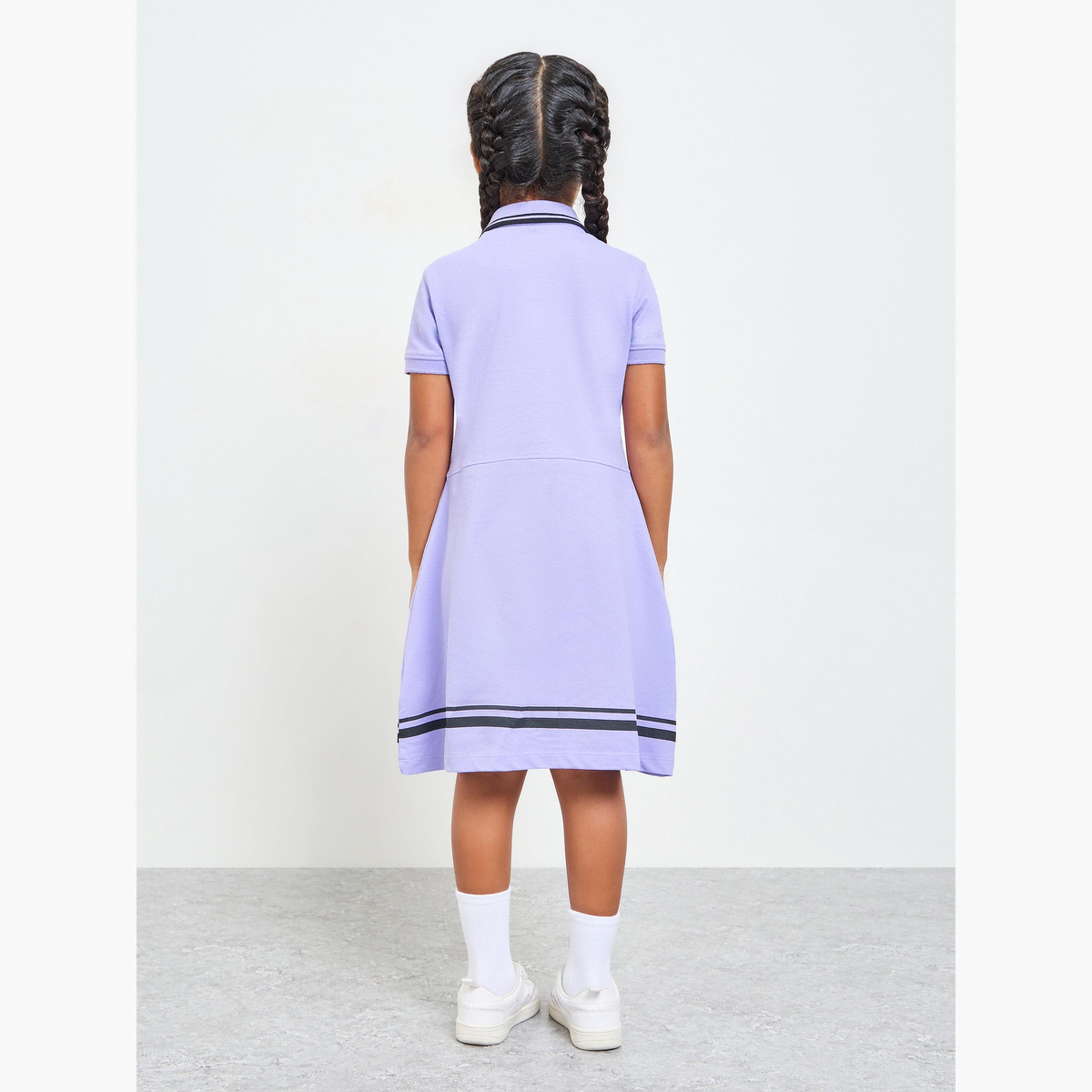 ستايلي - فستان تيشيرت بولو قطني للبنات بحافة مخططة-girls-clothing-dressesandjumpsuits-image-3