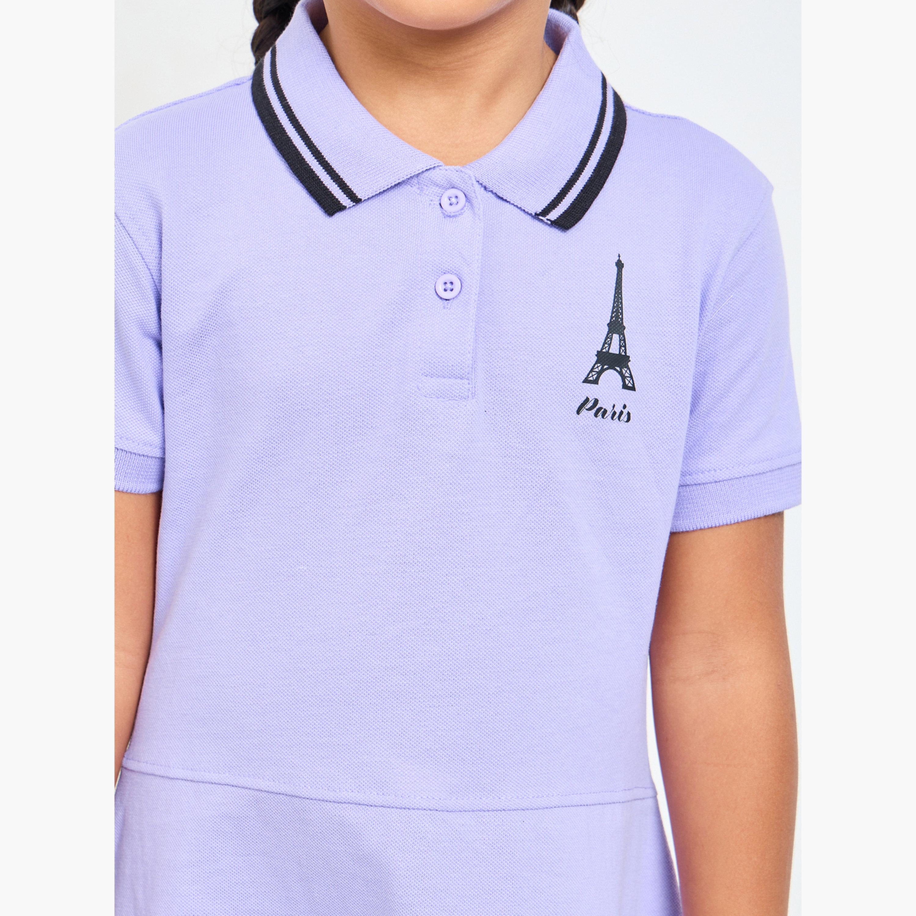 ستايلي - فستان تيشيرت بولو قطني للبنات بحافة مخططة-girls-clothing-dressesandjumpsuits-image-4